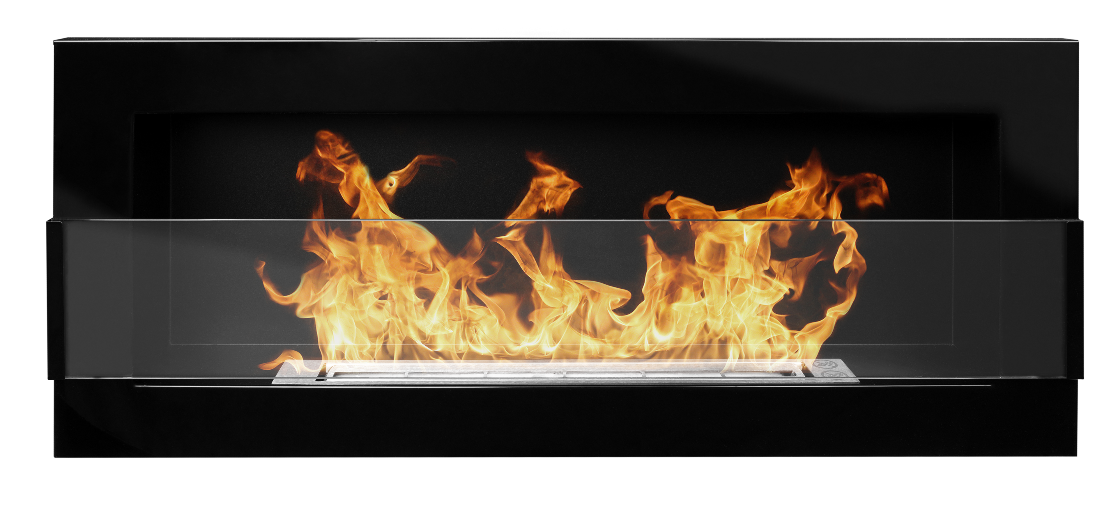 Campo24 - Gel &amp; Wall Ethanol Fireplace with Safety Glass - Gel Fireplace Ethanol Fireplace - Black High Gloss - 90cm