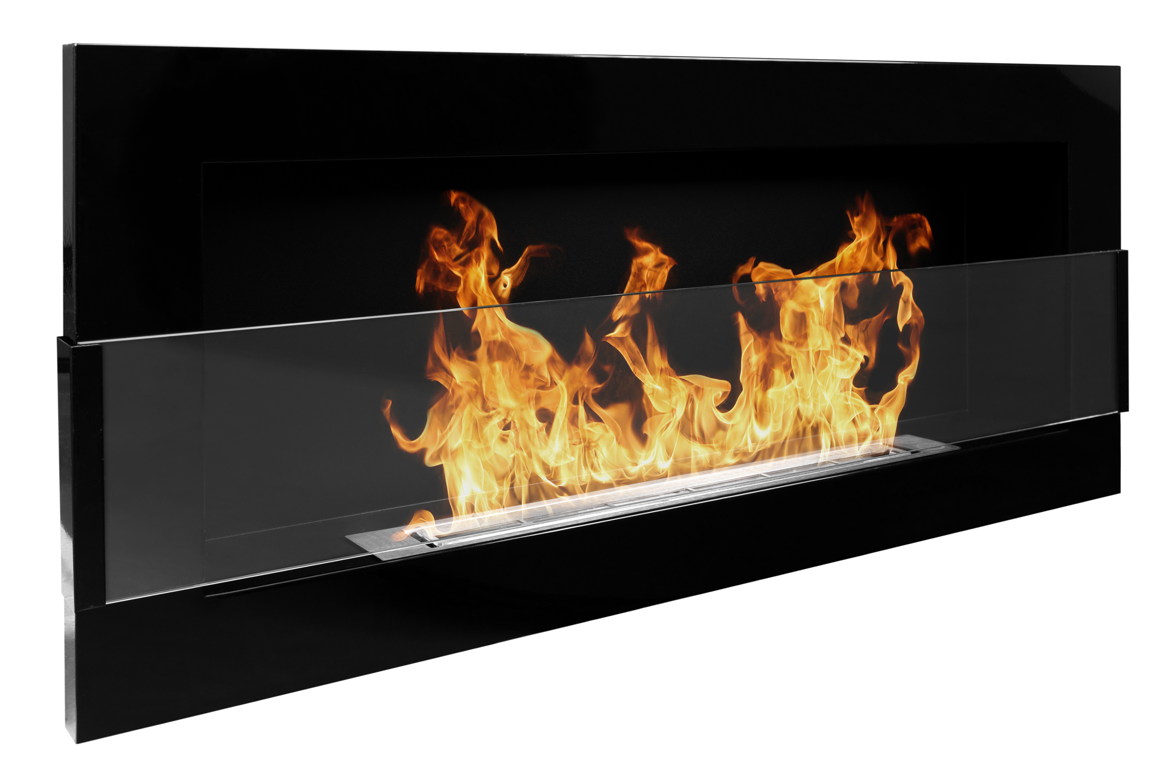 Campo24 - Gel &amp; Wall Ethanol Fireplace with Safety Glass - Gel Fireplace Ethanol Fireplace - Black High Gloss - 90cm