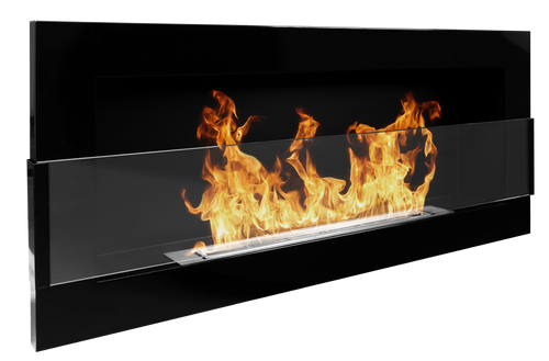 Campo24 - Gel &amp; Wall Ethanol Fireplace with Safety Glass - Gel Fireplace Ethanol Fireplace - Black High Gloss - 90cm