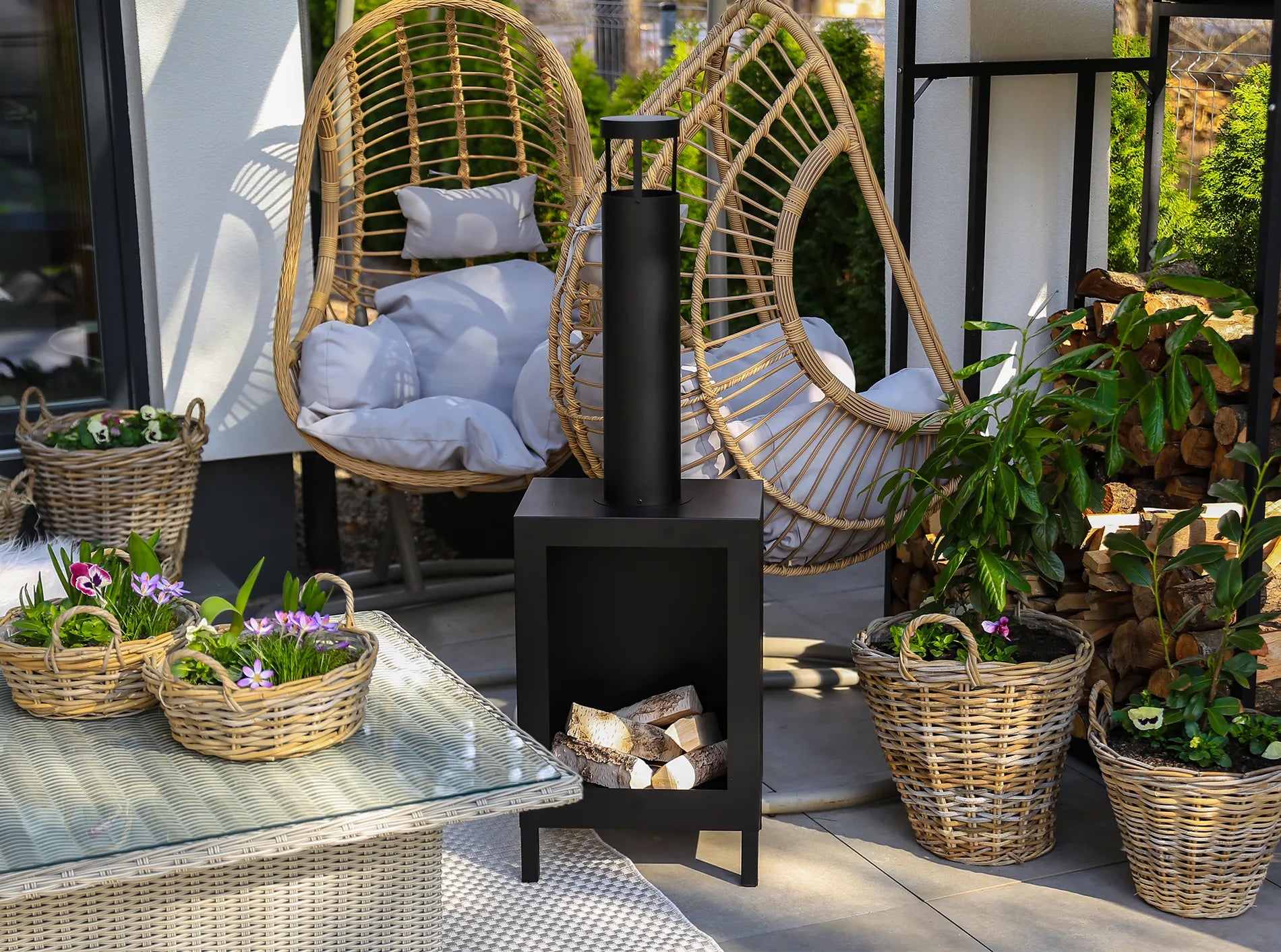 Campo24- Terrassenfeuer Standkamin Gartenkamin Terrassenkamin Feuerstelle Ethanolfeuer Bioethanolbrenner