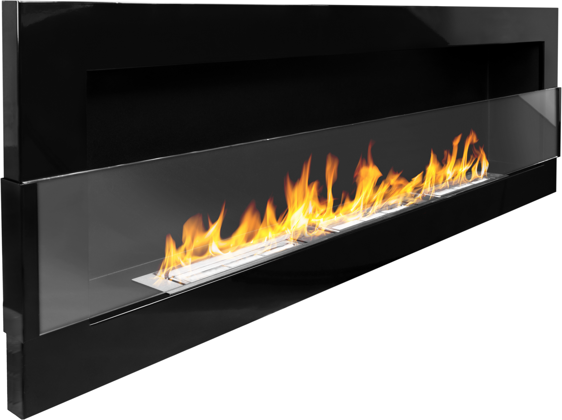 Campo24 Ethanolkamin Wandkamin 1200×400mm Schwarz hochglanz Kamin mit Sicherheitsglas im modern Design