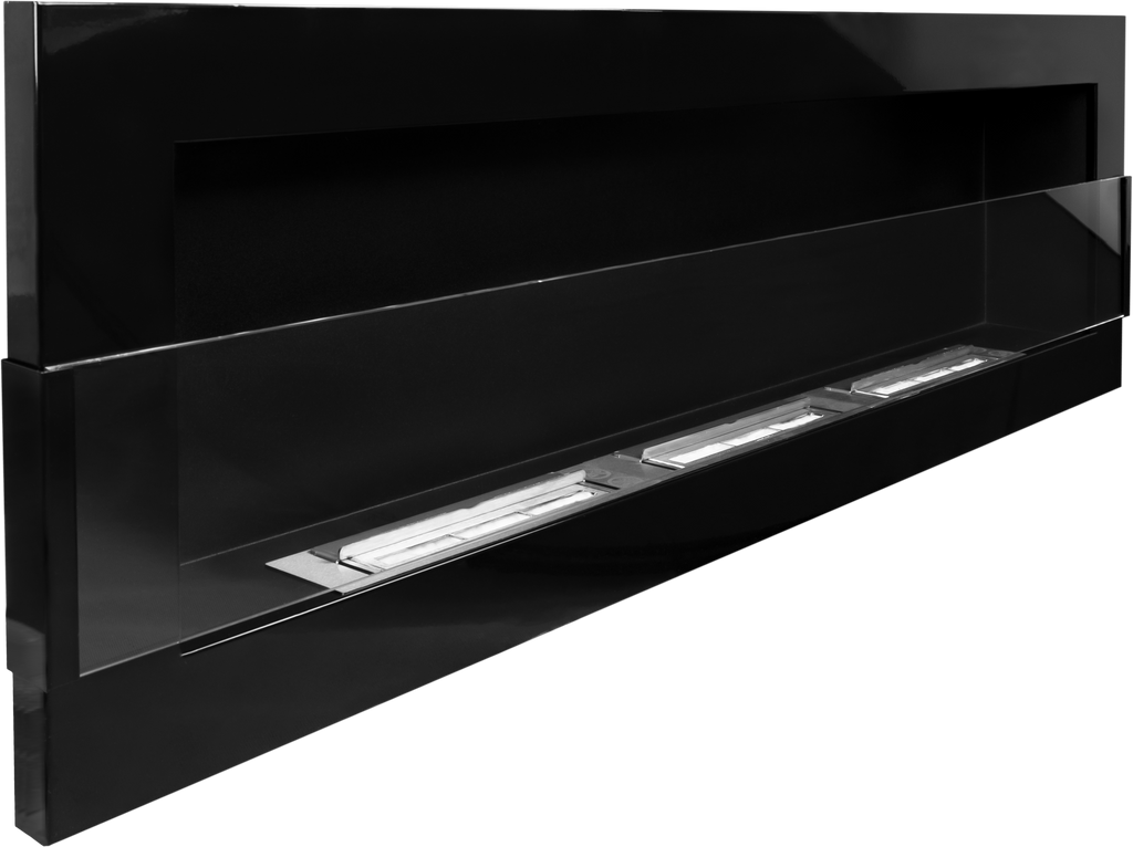 Campo24 Ethanolkamin Wandkamin 1200×400mm Schwarz hochglanz Kamin mit Sicherheitsglas im modern Design