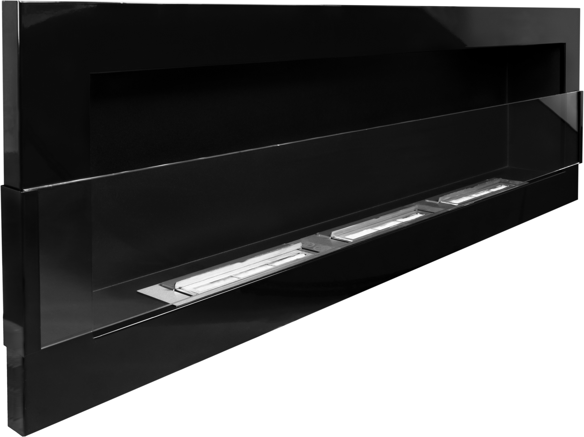 Campo24 Ethanolkamin Wandkamin 1200×400mm Schwarz hochglanz Kamin mit Sicherheitsglas im modern Design