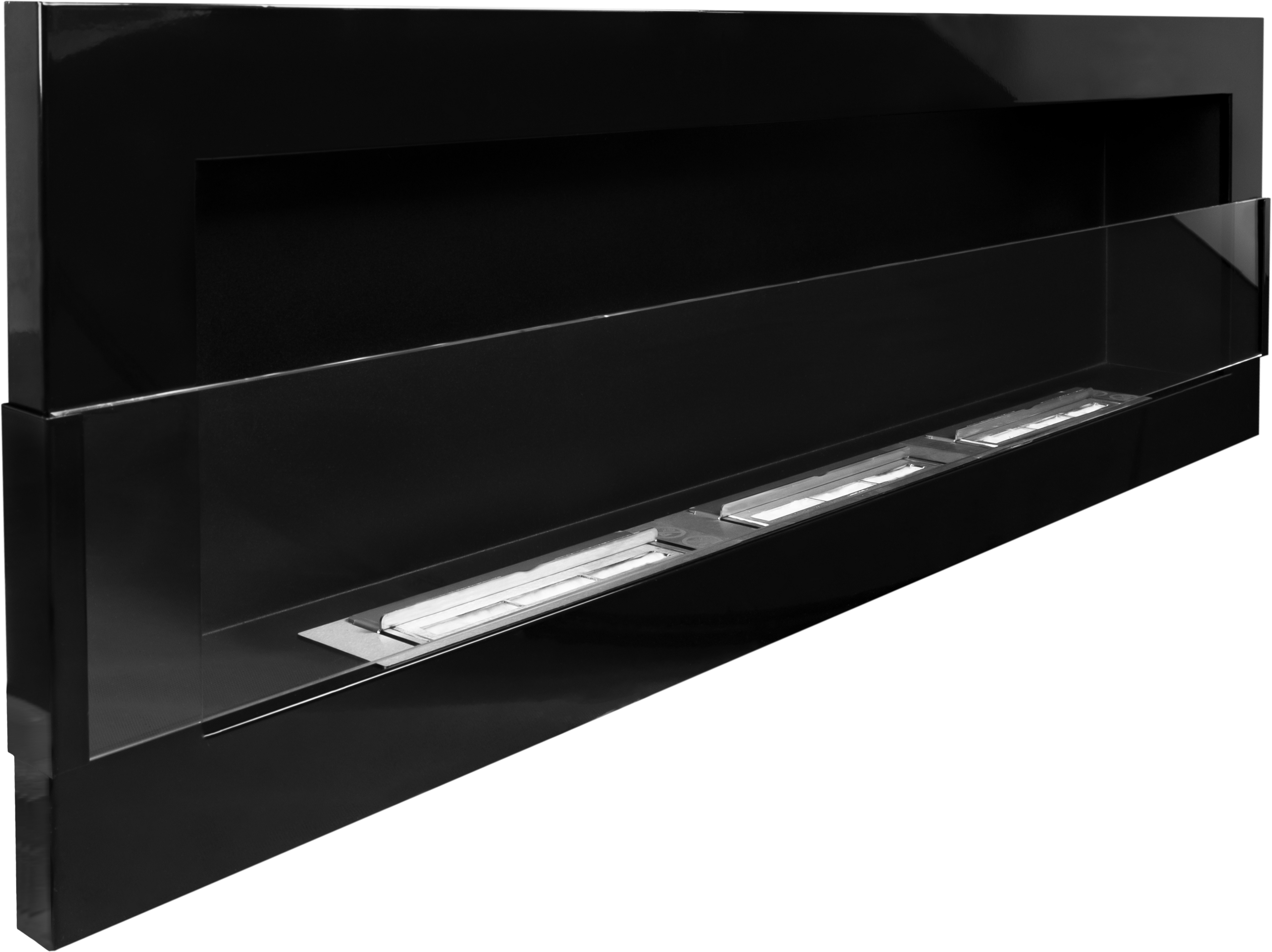 Campo24 Ethanolkamin Wandkamin 1200×400mm Schwarz hochglanz Kamin mit Sicherheitsglas im modern Design