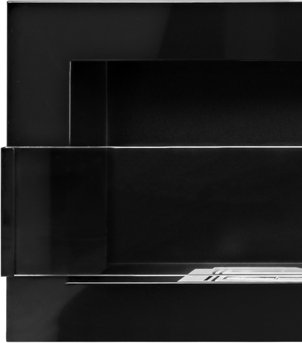 Campo24 Ethanolkamin Wandkamin 1200×400mm Schwarz hochglanz Kamin mit Sicherheitsglas im modern Design