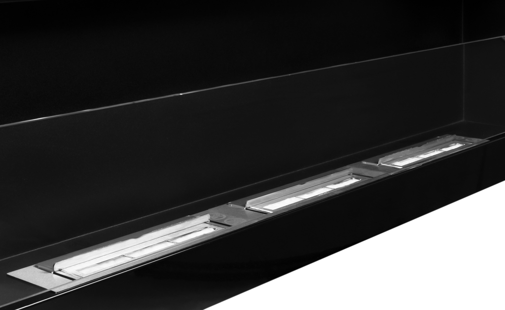 Campo24 Ethanolkamin Wandkamin 1200×400mm Schwarz hochglanz Kamin mit Sicherheitsglas im modern Design