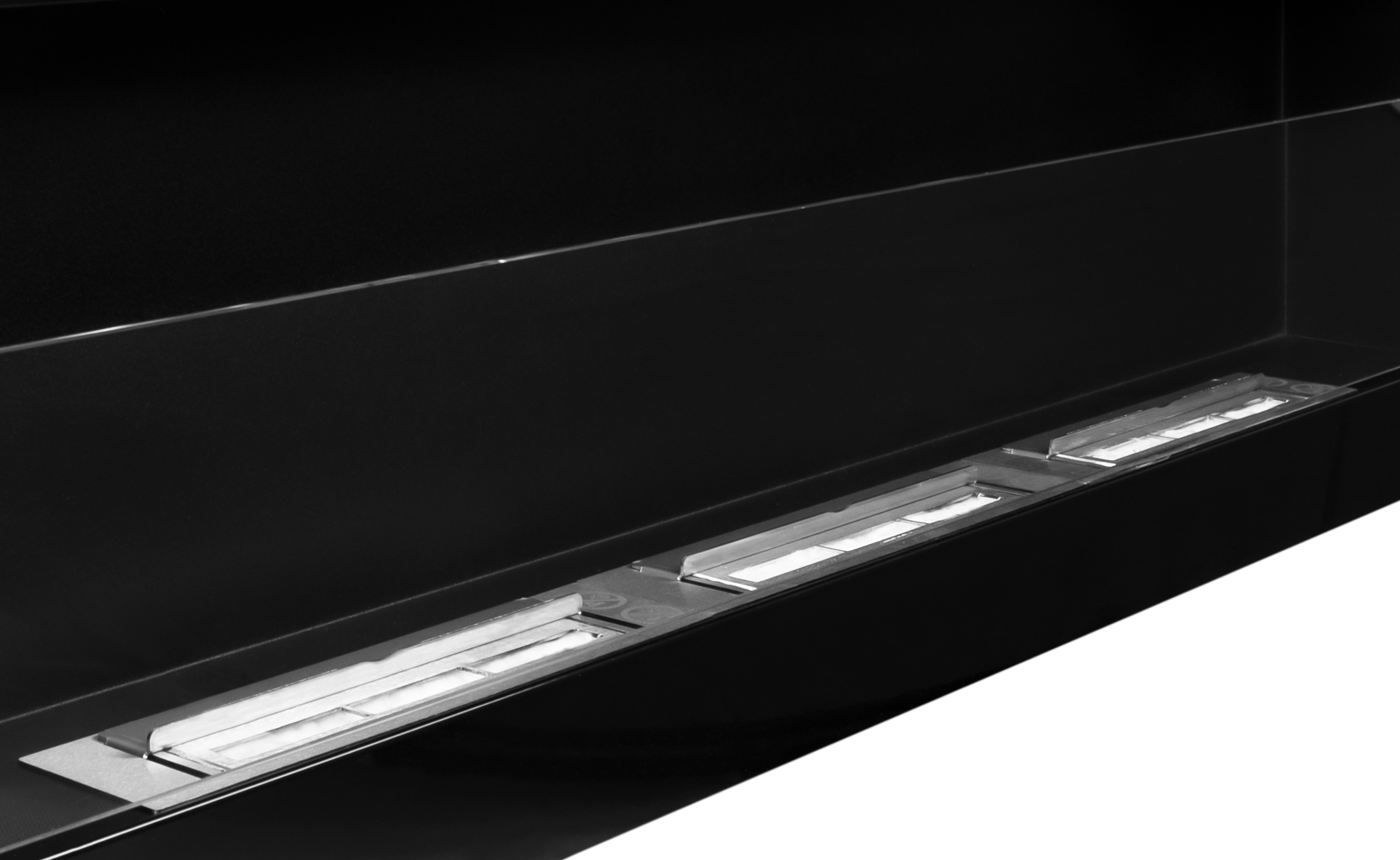 Campo24 Ethanolkamin Wandkamin 1200×400mm Schwarz hochglanz Kamin mit Sicherheitsglas im modern Design