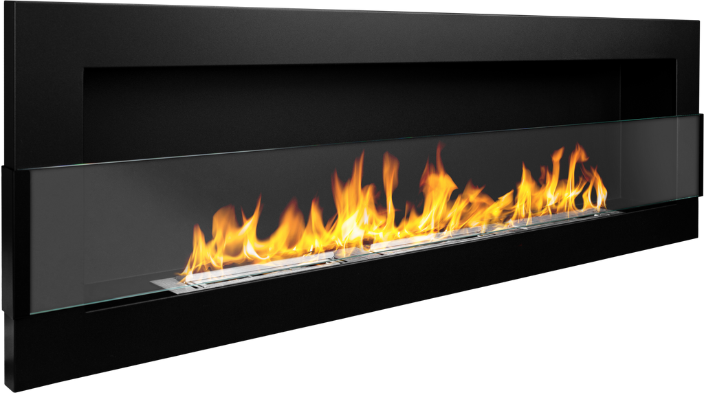 Campo24 Ethanolkamin Wandkamin 1200×400mm Schwarz matt Kamin mit Sicherheitsglas im modern Design