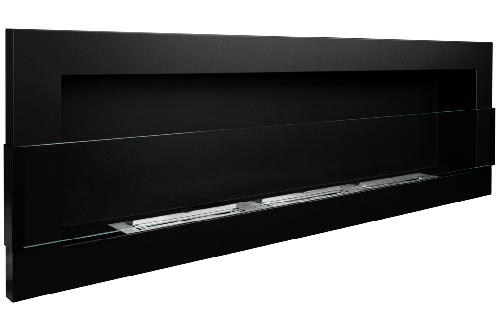 Campo24 Ethanolkamin Wandkamin 1200×400mm Schwarz matt Kamin mit Sicherheitsglas im modern Design
