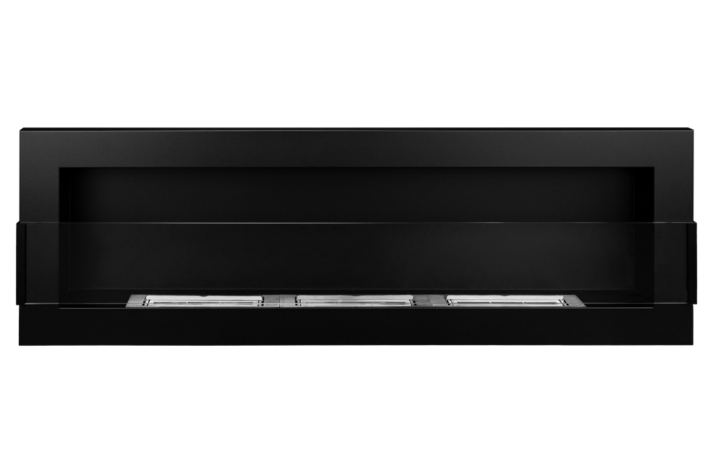 Campo24 Ethanolkamin Wandkamin 1200×400mm Schwarz matt Kamin mit Sicherheitsglas im modern Design