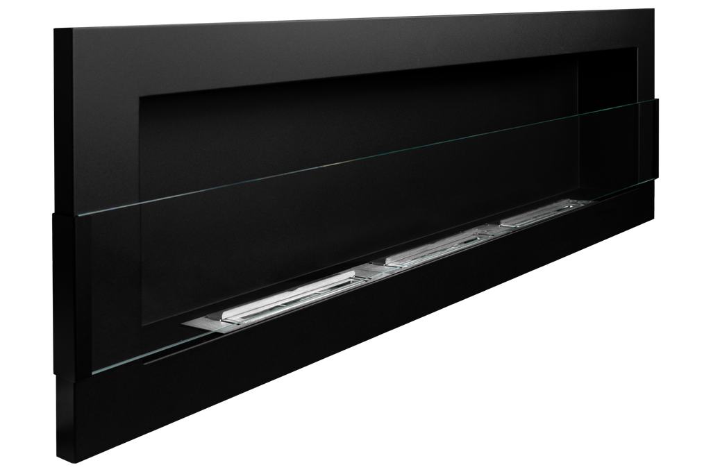Campo24 Ethanolkamin Wandkamin 1200×400mm Schwarz matt Kamin mit Sicherheitsglas im modern Design