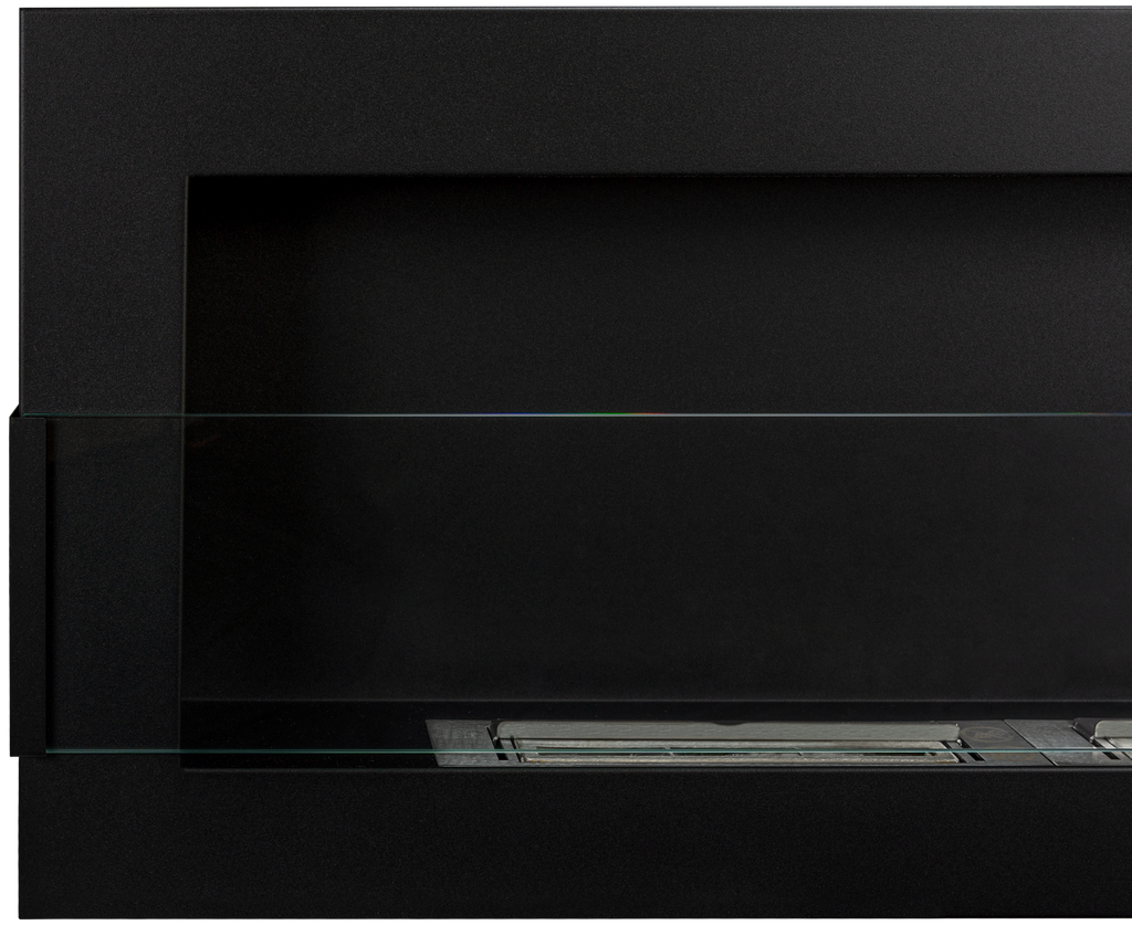 Campo24 Ethanolkamin Wandkamin 1200×400mm Schwarz matt Kamin mit Sicherheitsglas im modern Design