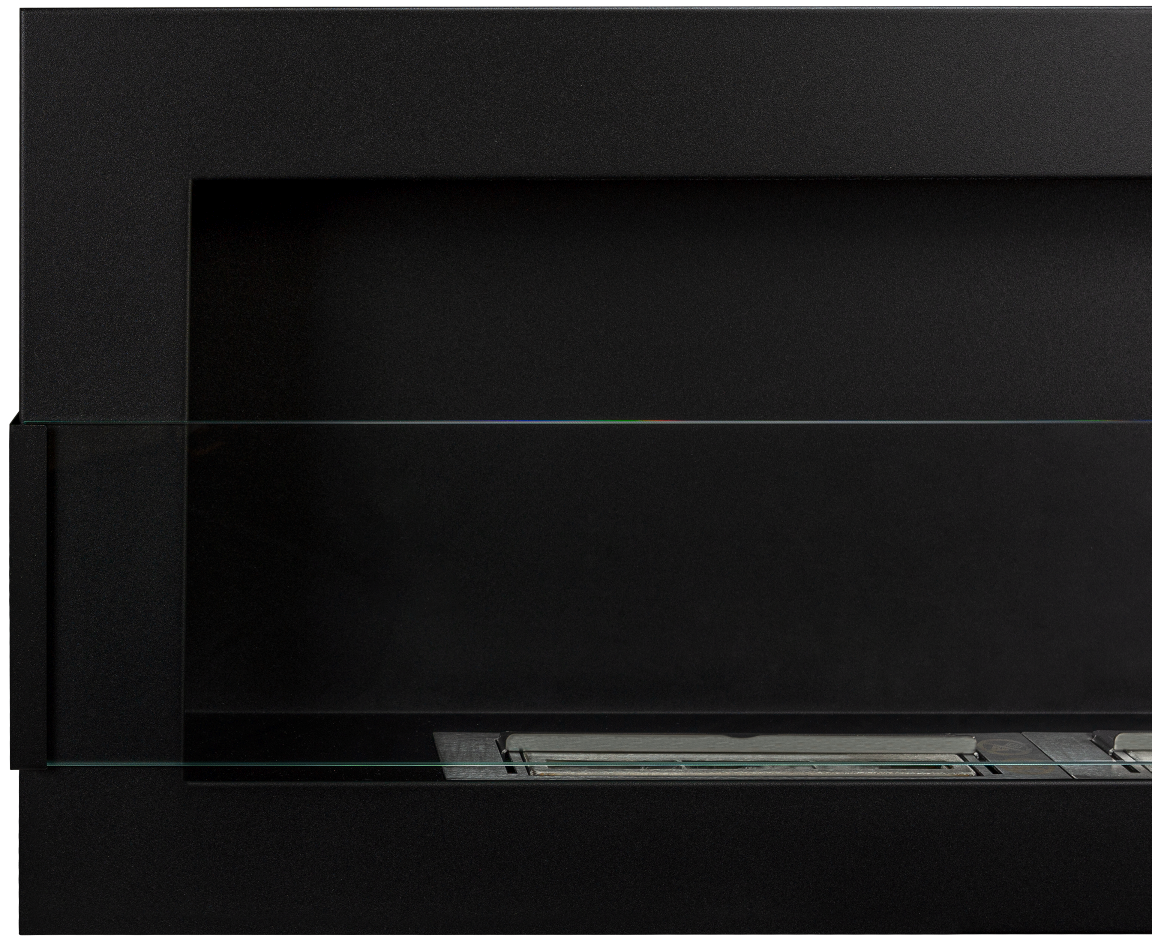 Campo24 Ethanolkamin Wandkamin 1200×400mm Schwarz matt Kamin mit Sicherheitsglas im modern Design