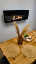 Campo24 Ethanolkamin Wandkamin 1200×400mm Schwarz matt Kamin mit Sicherheitsglas im modern Design