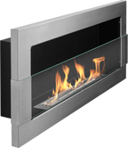Campo24 Gel &amp; Wall Ethanol Fireplace with Safety Glass - Gel Fireplace Ethanol Fireplace - Stainless Steel - 90cm