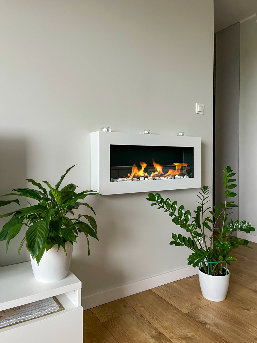 Campo24 Ethanolkamin Premium-Wandkamin 900×400mm weiß matt Kamin Sicherheitsglas modern