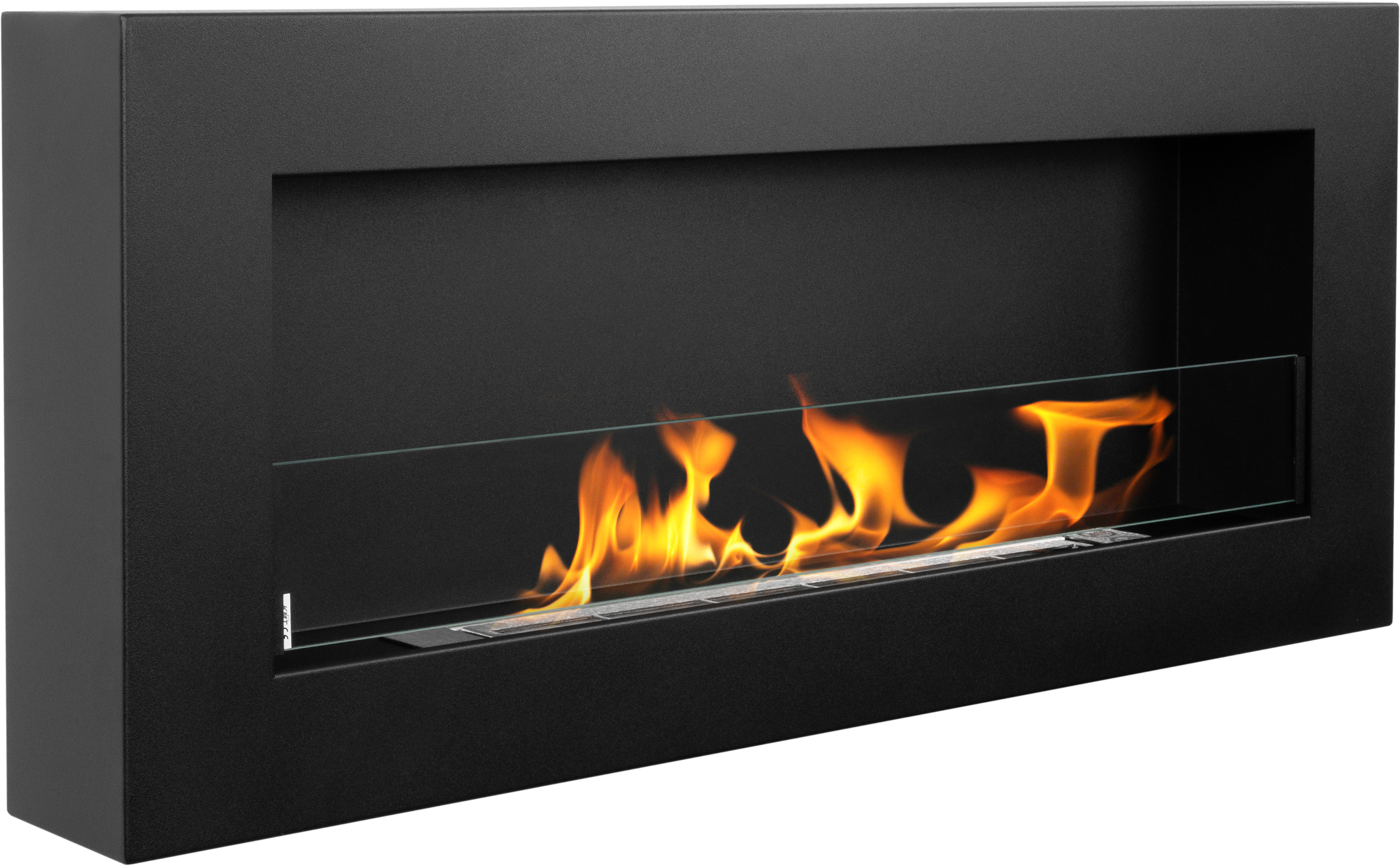 Campo24 Ethanolkamin Premium-Wandkamin 900×400mm schwarz matt mit integriertem Sicherheitsglas. Wandkamin Dekokamin Kaminofen Kaminfeuer Kamin