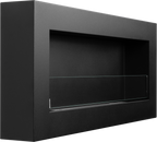 Campo24 Ethanolkamin Premium-Wandkamin 900×400mm schwarz matt mit integriertem Sicherheitsglas. Wandkamin Dekokamin Kaminofen Kaminfeuer Kamin