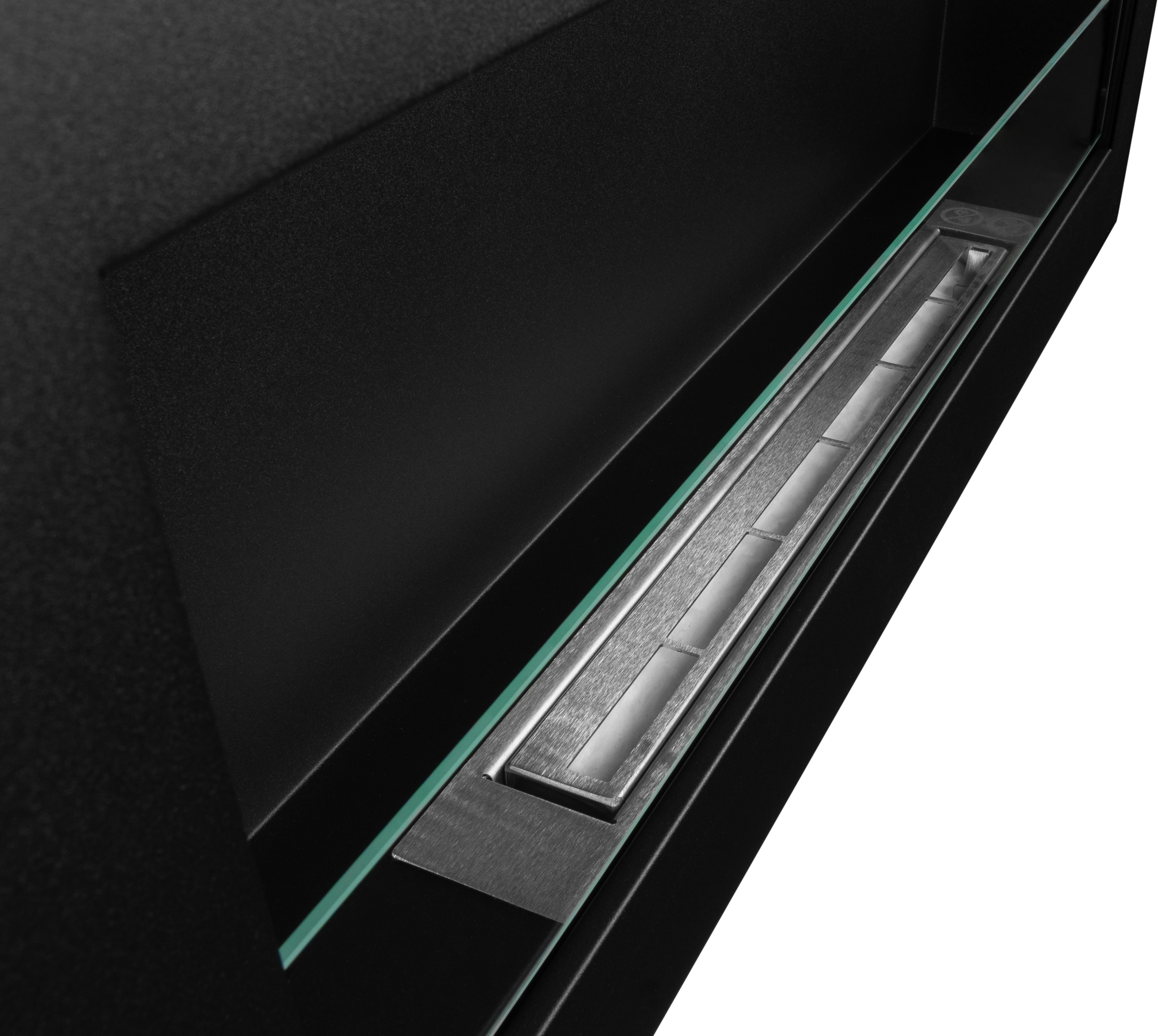 Campo24 Ethanolkamin Premium-Wandkamin 900×400mm schwarz matt mit integriertem Sicherheitsglas. Wandkamin Dekokamin Kaminofen Kaminfeuer Kamin