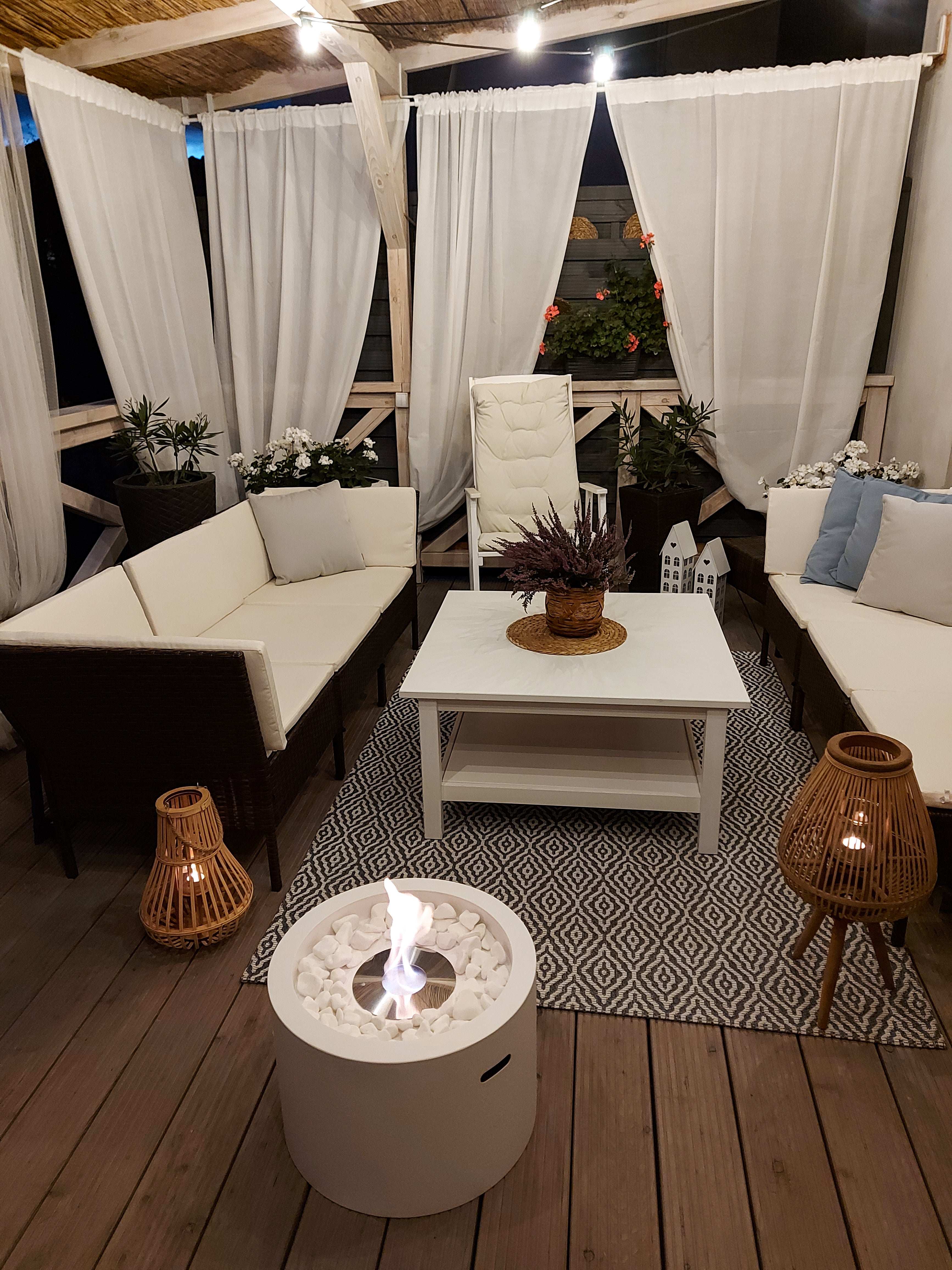 Campo24 - Fire bowl round white - 47.5x32.5cm - Garden fire bowl / Outdoor fire bowl / Fire bowl for terrace / Modern design fire bowl