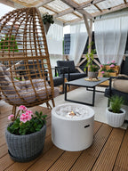 Campo24 - Fire bowl round white - 47.5x32.5cm - Garden fire bowl / Outdoor fire bowl / Fire bowl for terrace / Modern design fire bowl