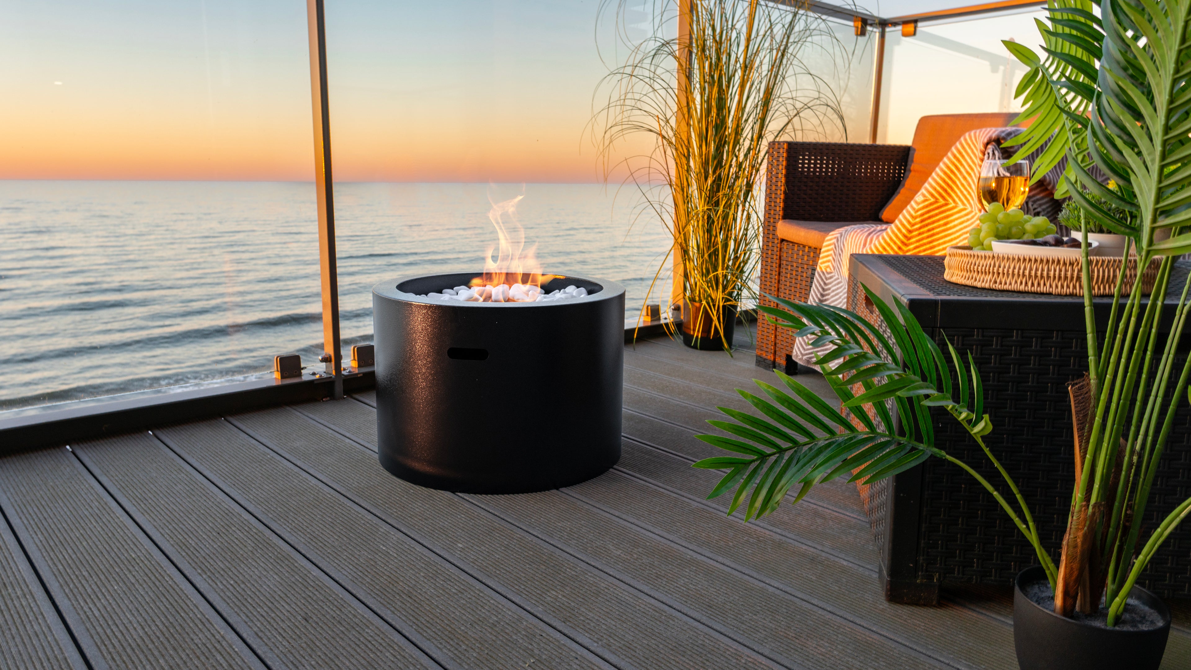 Campo24 - Fire bowl round black - 47.5x32.5cm - Garden fire bowl / Outdoor fire bowl / Fire bowl for terrace / Modern design fire bowl (copy)
