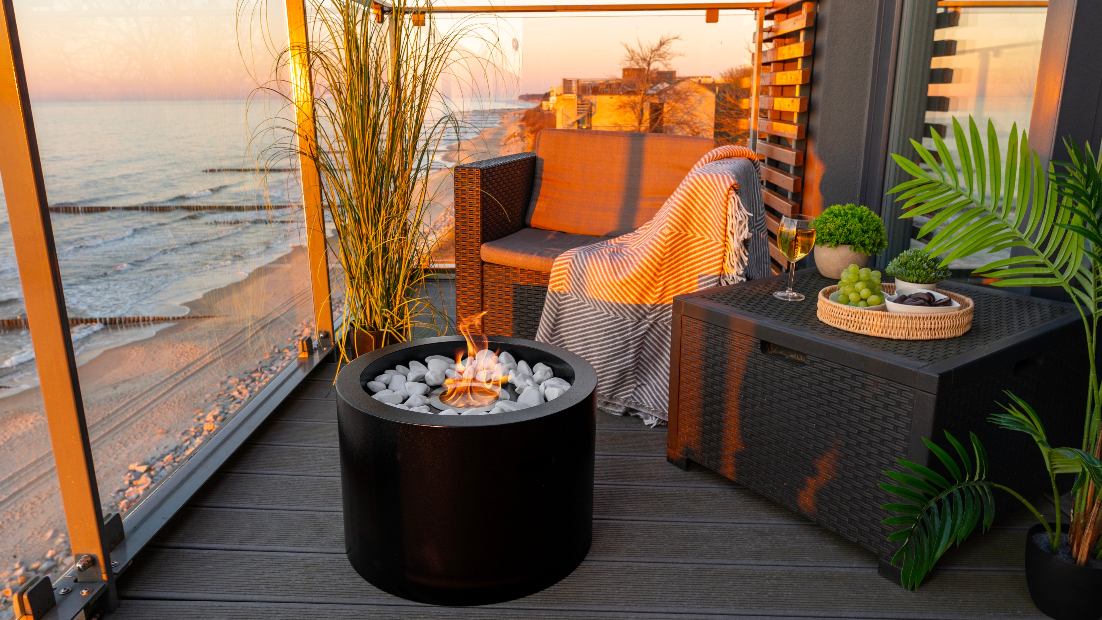 Campo24 - Fire bowl round black - 47.5x32.5cm - Garden fire bowl / Outdoor fire bowl / Fire bowl for terrace / Modern design fire bowl (copy)