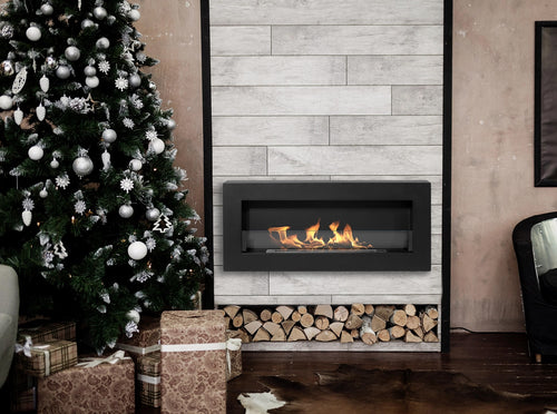 Campo24 - Gel &amp; Wall Ethanol Fireplace with Safety Glass - Gel Fireplace Ethanol Fireplace - Black - 90cm