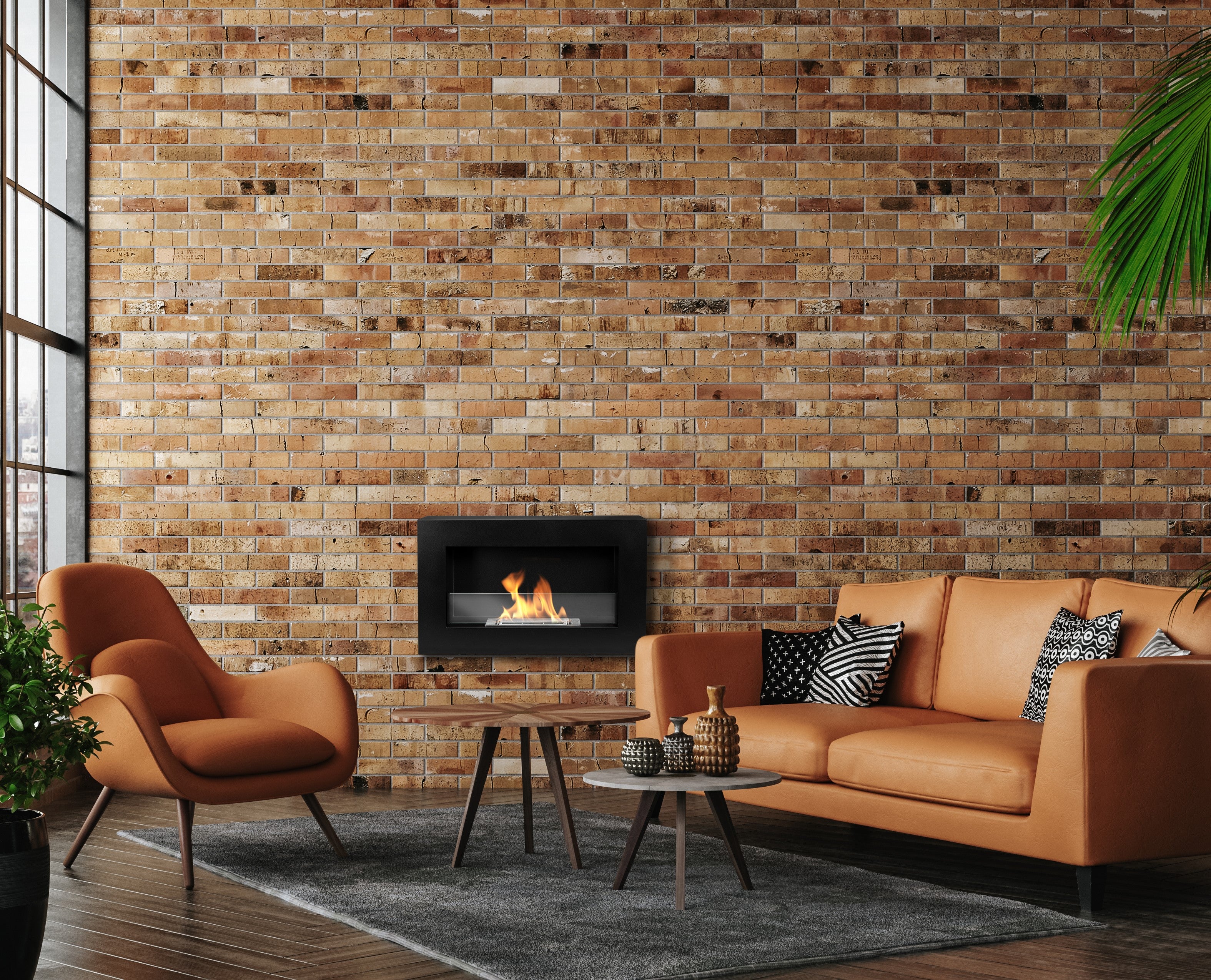 Campo24 - Gel &amp; Wall Ethanol Fireplace with Safety Glass - Gel Fireplace Ethanol Fireplace - Black - 65cm