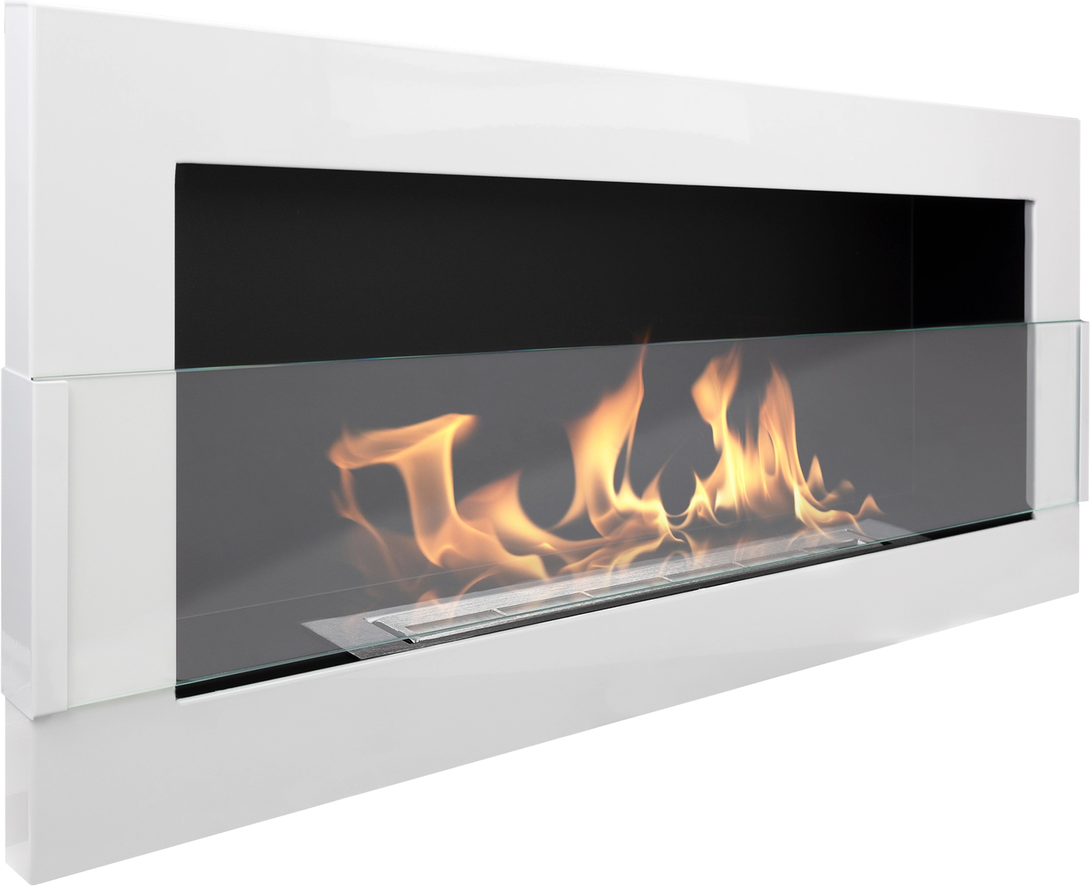 Campo24 - Gel &amp; Wall Ethanol Fireplace with Safety Glass - Gel Fireplace Ethanol Fireplace - White High Gloss - 90cm