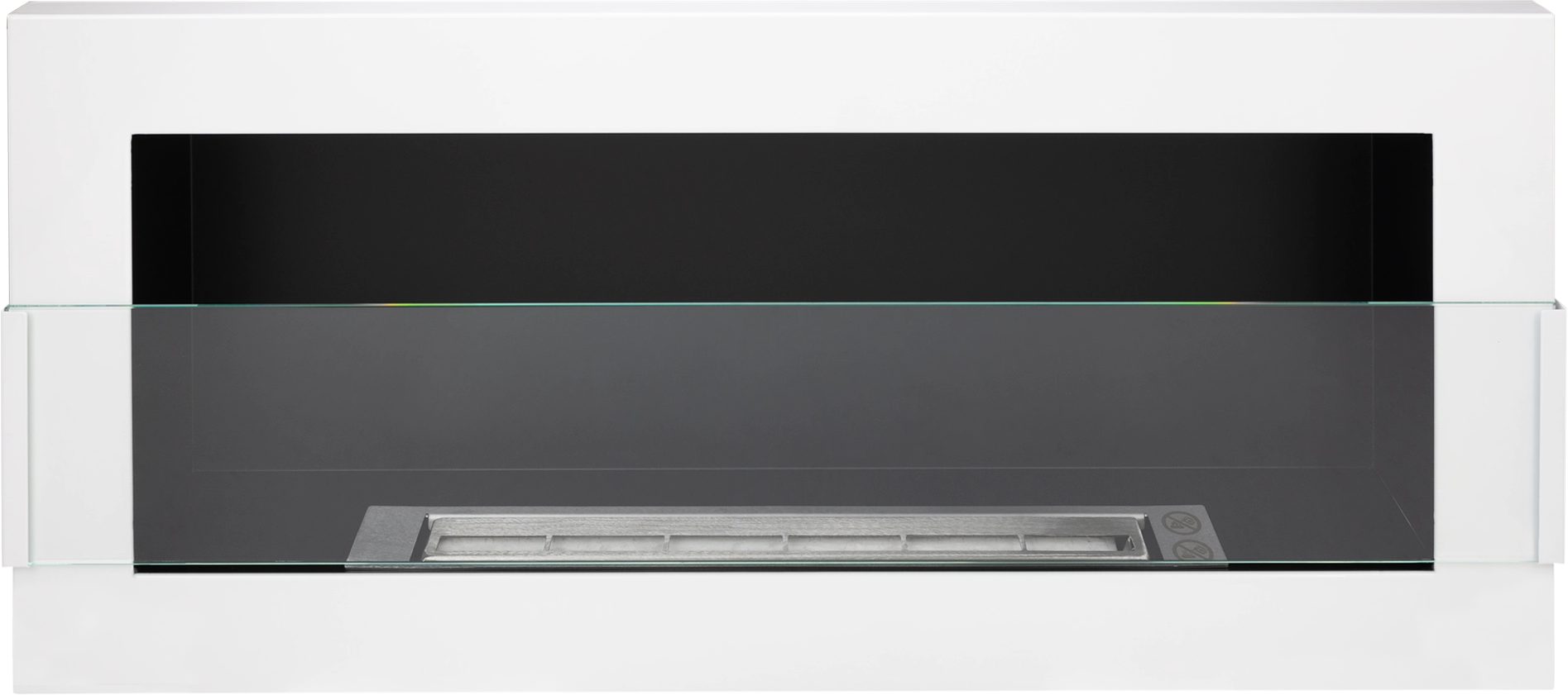 Campo24 - Gel &amp; Wall Ethanol Fireplace with Safety Glass - Gel Fireplace Ethanol Fireplace - White High Gloss - 90cm