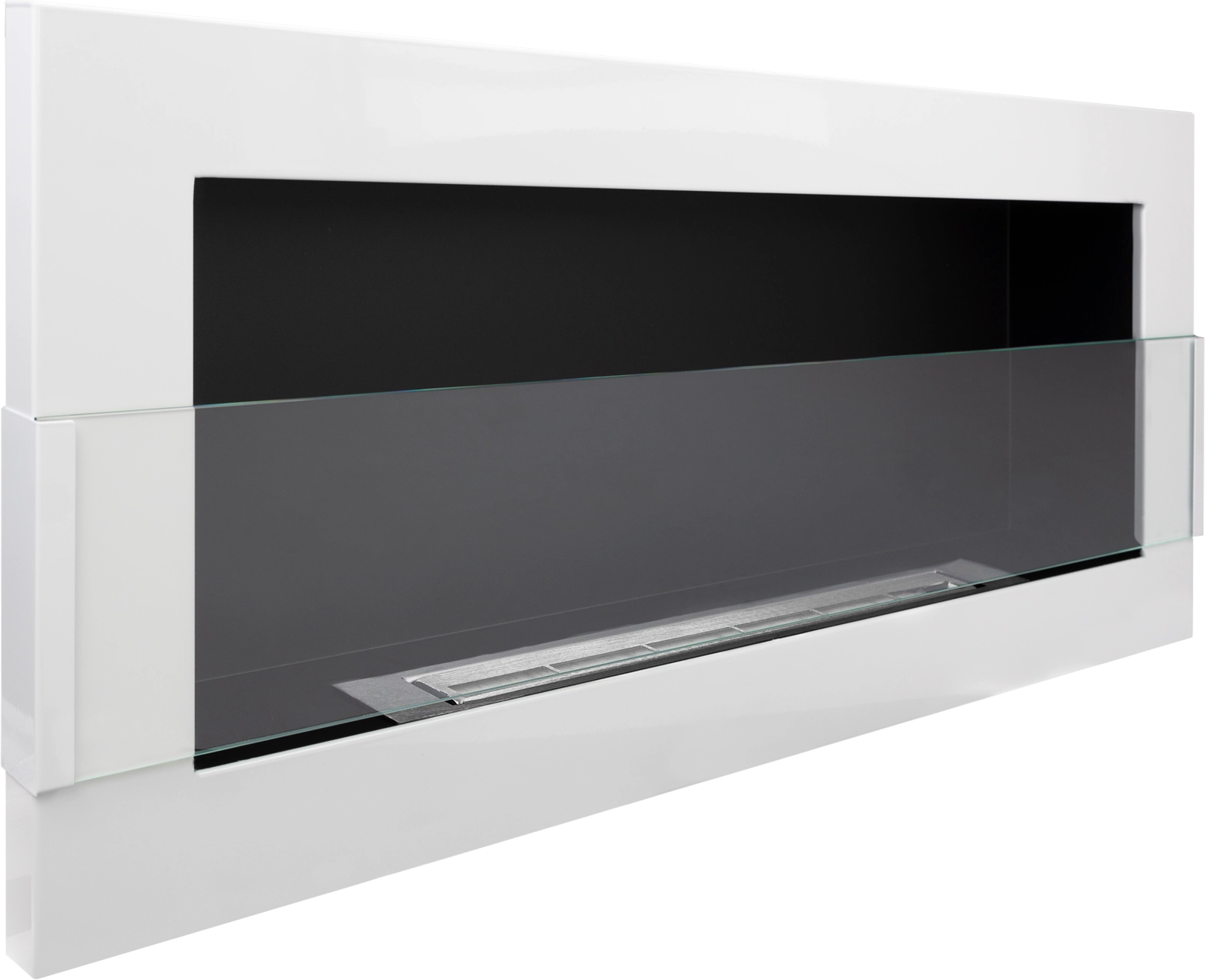 Campo24 - Gel &amp; Wall Ethanol Fireplace with Safety Glass - Gel Fireplace Ethanol Fireplace - White High Gloss - 90cm