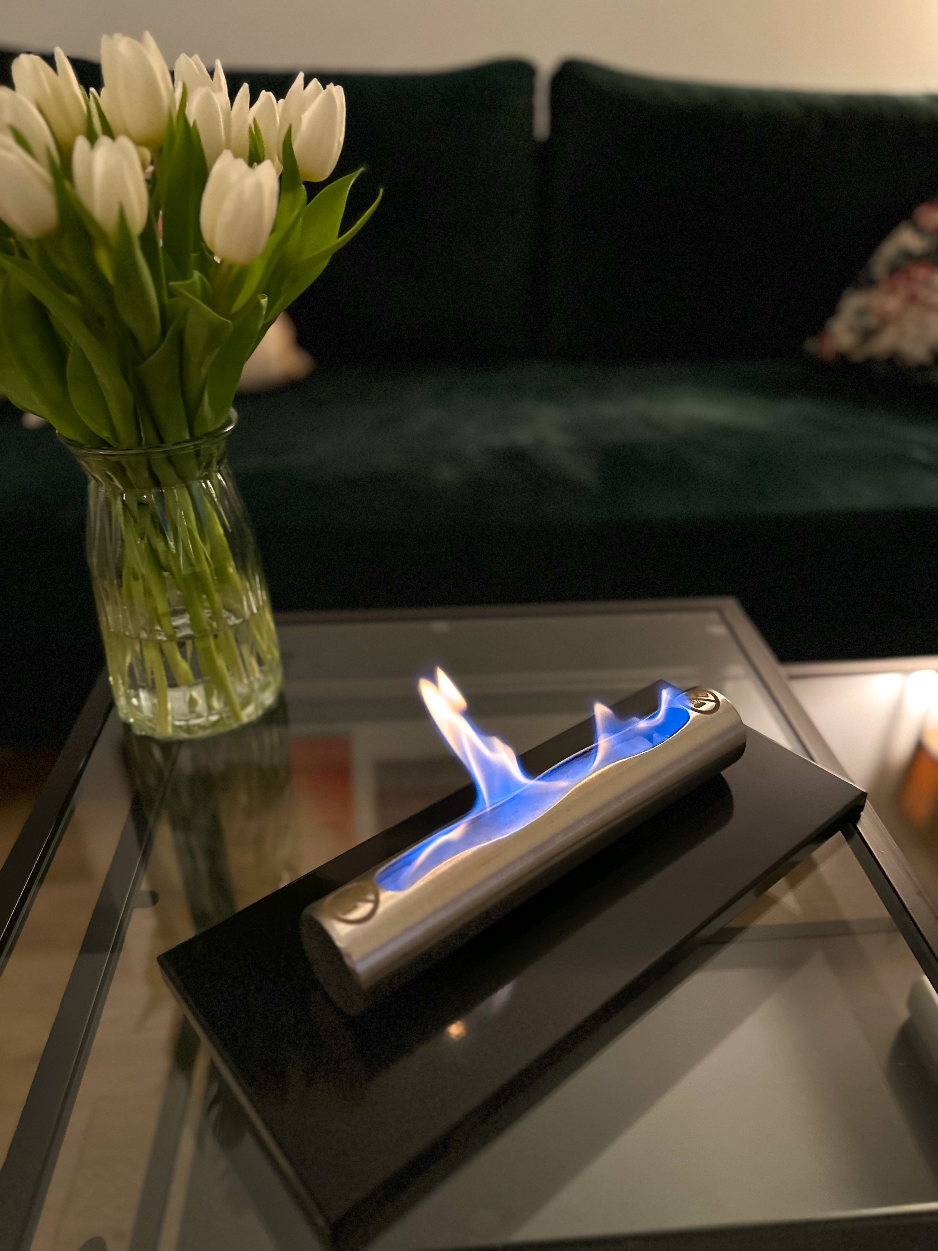 Campo24 Tischkamin Edelstahl Bioethanol – elegantes Tischfeuer Ethanol für Indoor & Outdoor – kompakte Ethanol Feuerstelle für Balkon, Terrasse & Garten – Feuertisch Outdoor Design – 0,5L Edelstahl Brenner