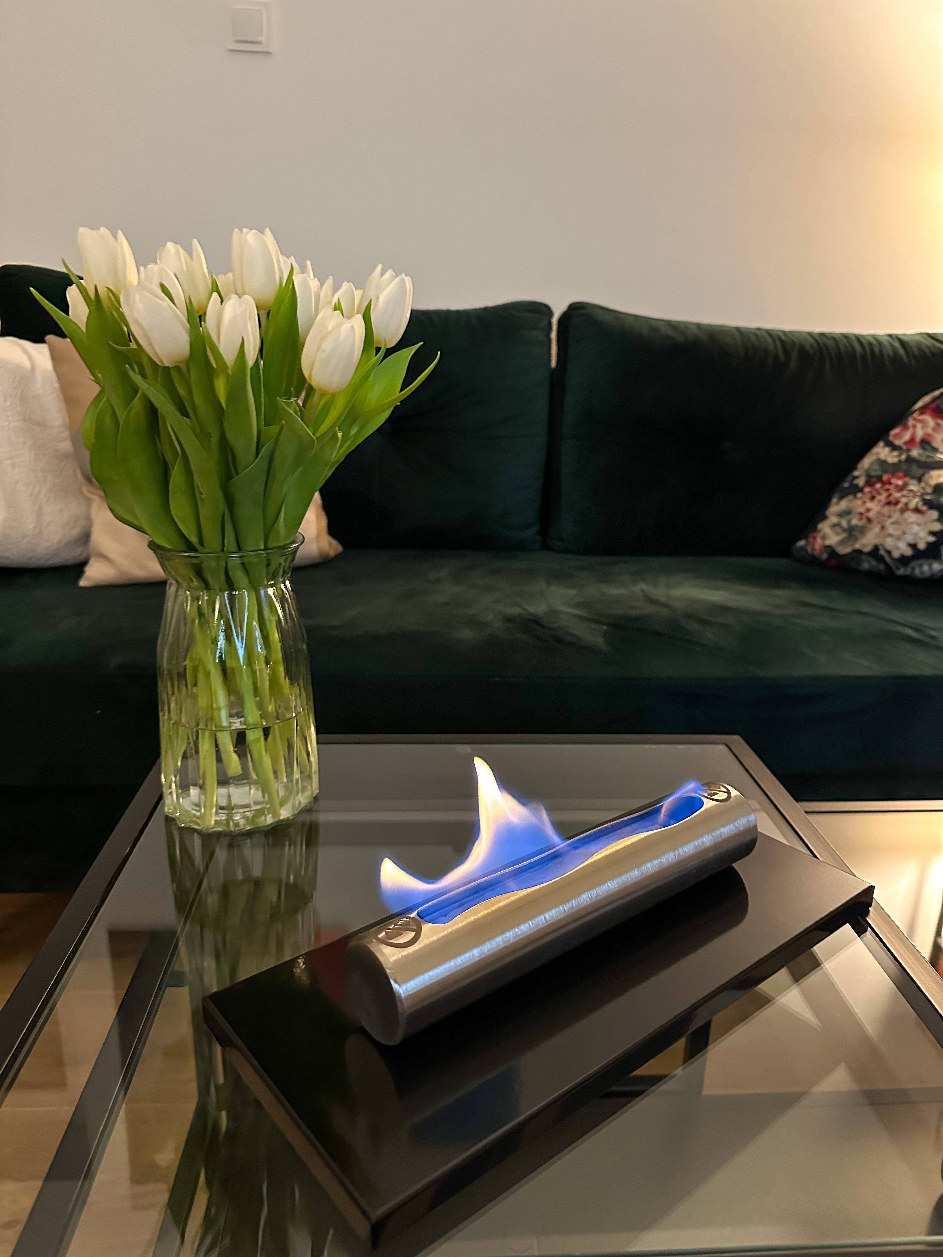 Campo24 Tischkamin Edelstahl Bioethanol – elegantes Tischfeuer Ethanol für Indoor & Outdoor – kompakte Ethanol Feuerstelle für Balkon, Terrasse & Garten – Feuertisch Outdoor Design – 0,5L Edelstahl Brenner