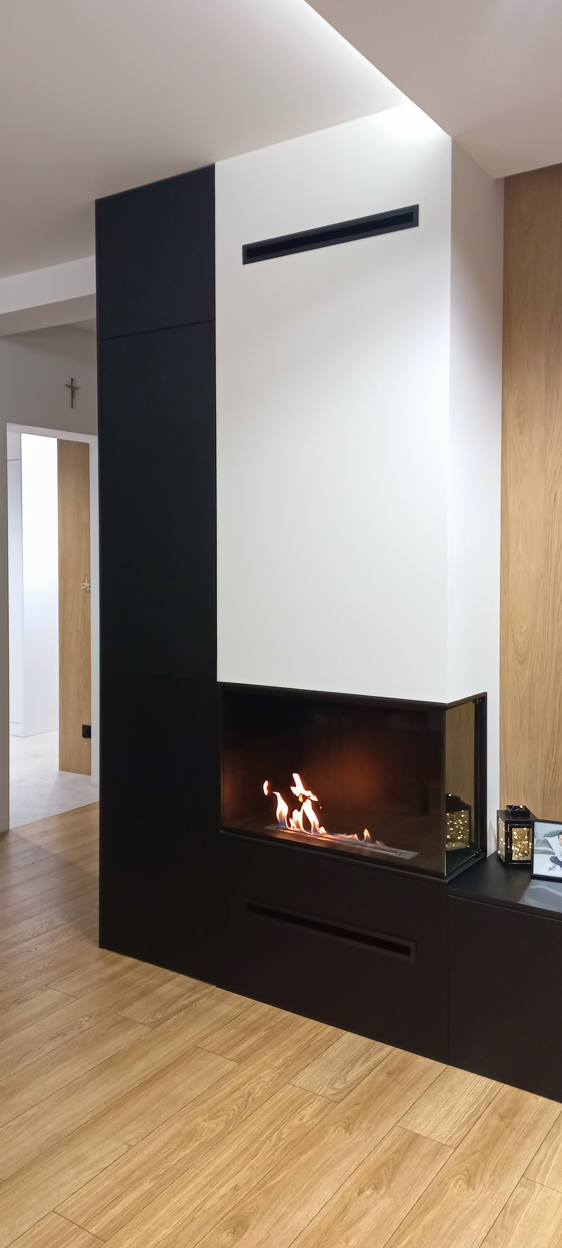 Einbau Eckkamin Rechts 80x50x30 Ethanolkamin Bioethanol Wandkamin Dekokamin