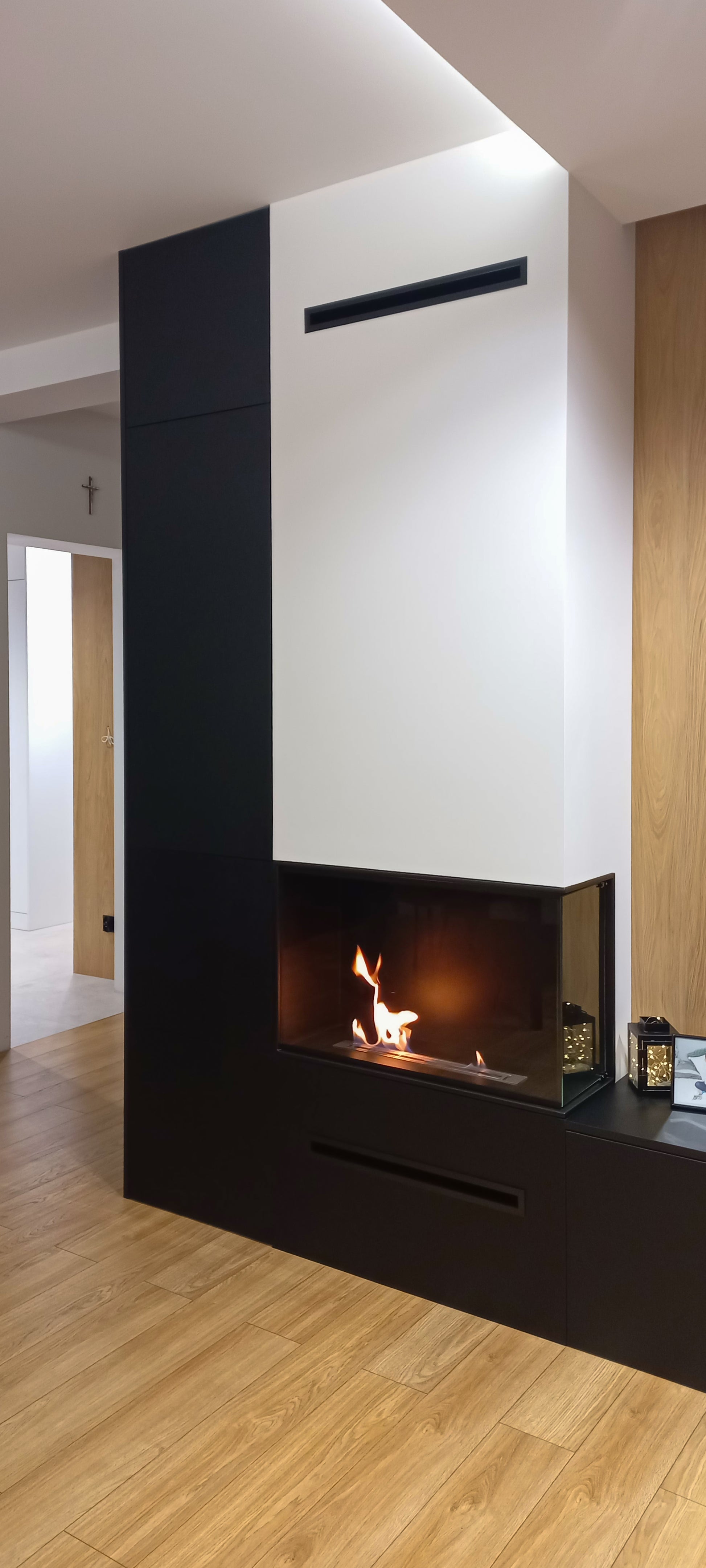 Einbau Eckkamin Rechts 80x50x30 Ethanolkamin Bioethanol Wandkamin Dekokamin