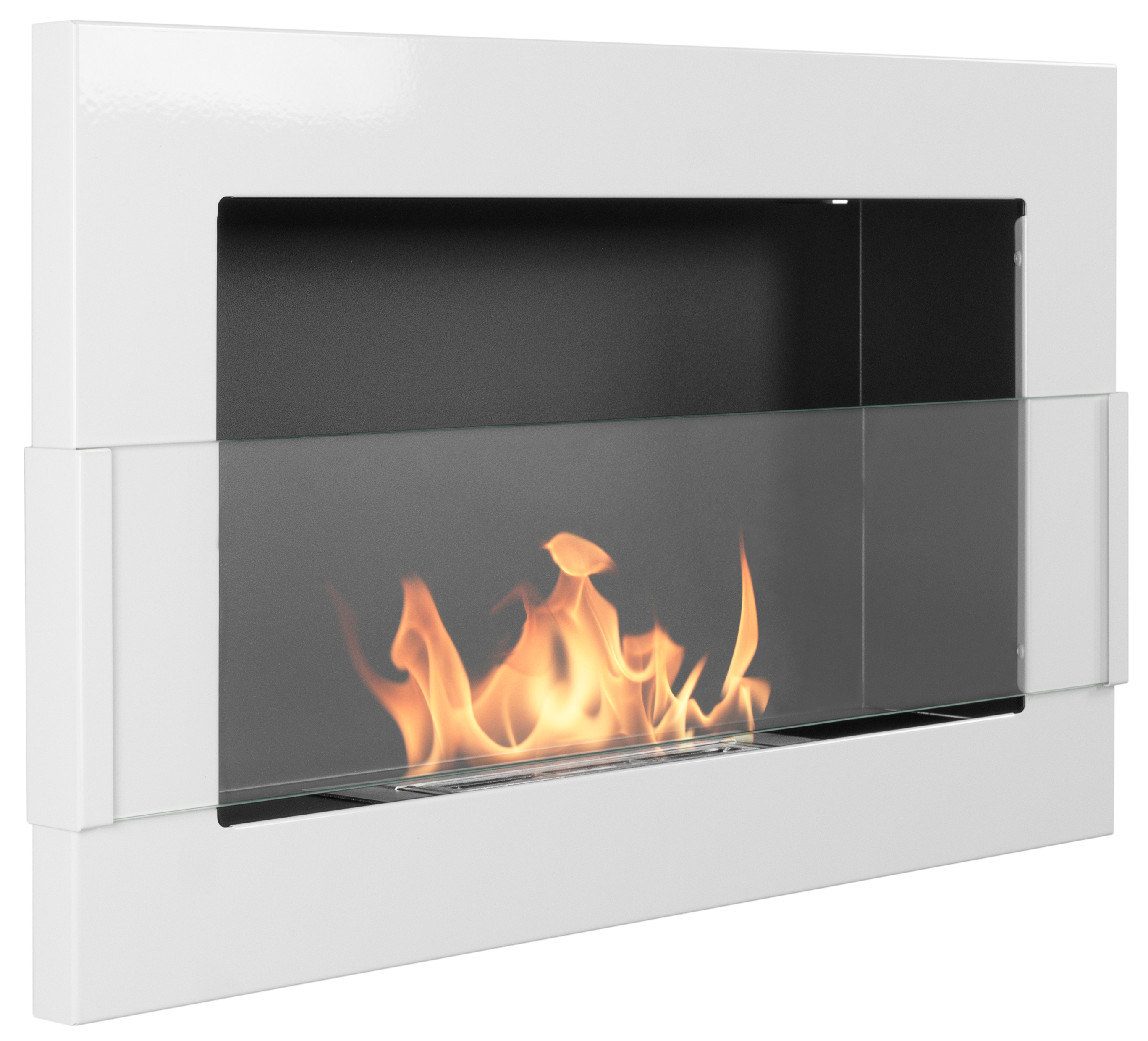 Campo24 - Gel &amp; Wall Ethanol Fireplace with Safety Glass - Gel Fireplace Ethanol Fireplace - White High Gloss - 65 cm