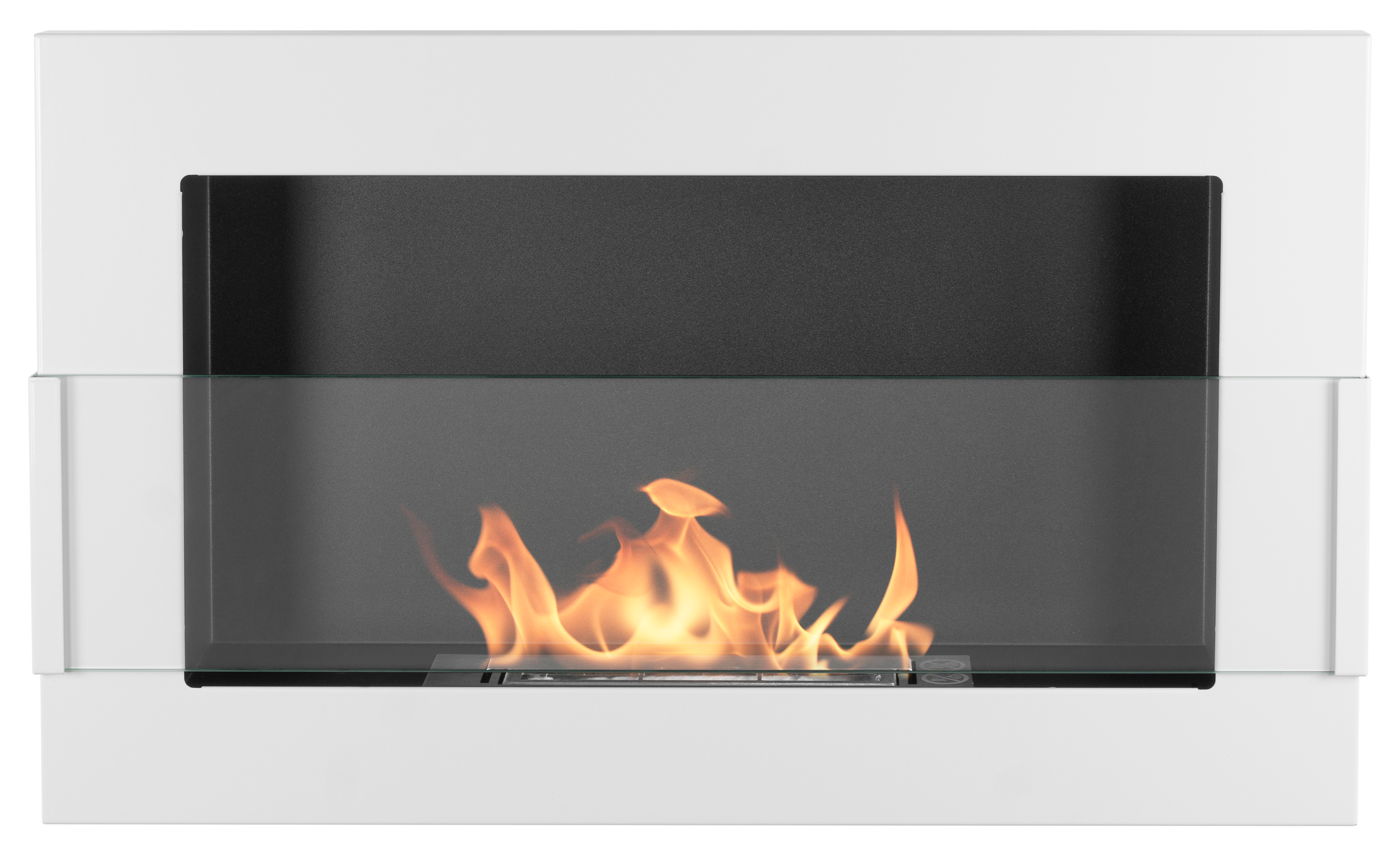 Campo24 - Gel &amp; Wall Ethanol Fireplace with Safety Glass - Gel Fireplace Ethanol Fireplace - White High Gloss - 65 cm