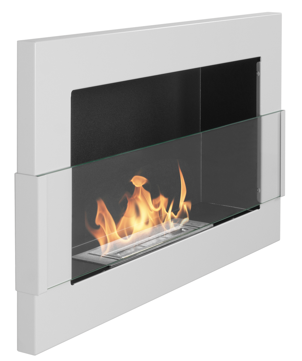 Campo24 - Gel- & Wand-Ethanol - Kamin mit Sicherheitsglas - Gelkamin Ethanolkamin - Weiß Hochglanz - 65 cm