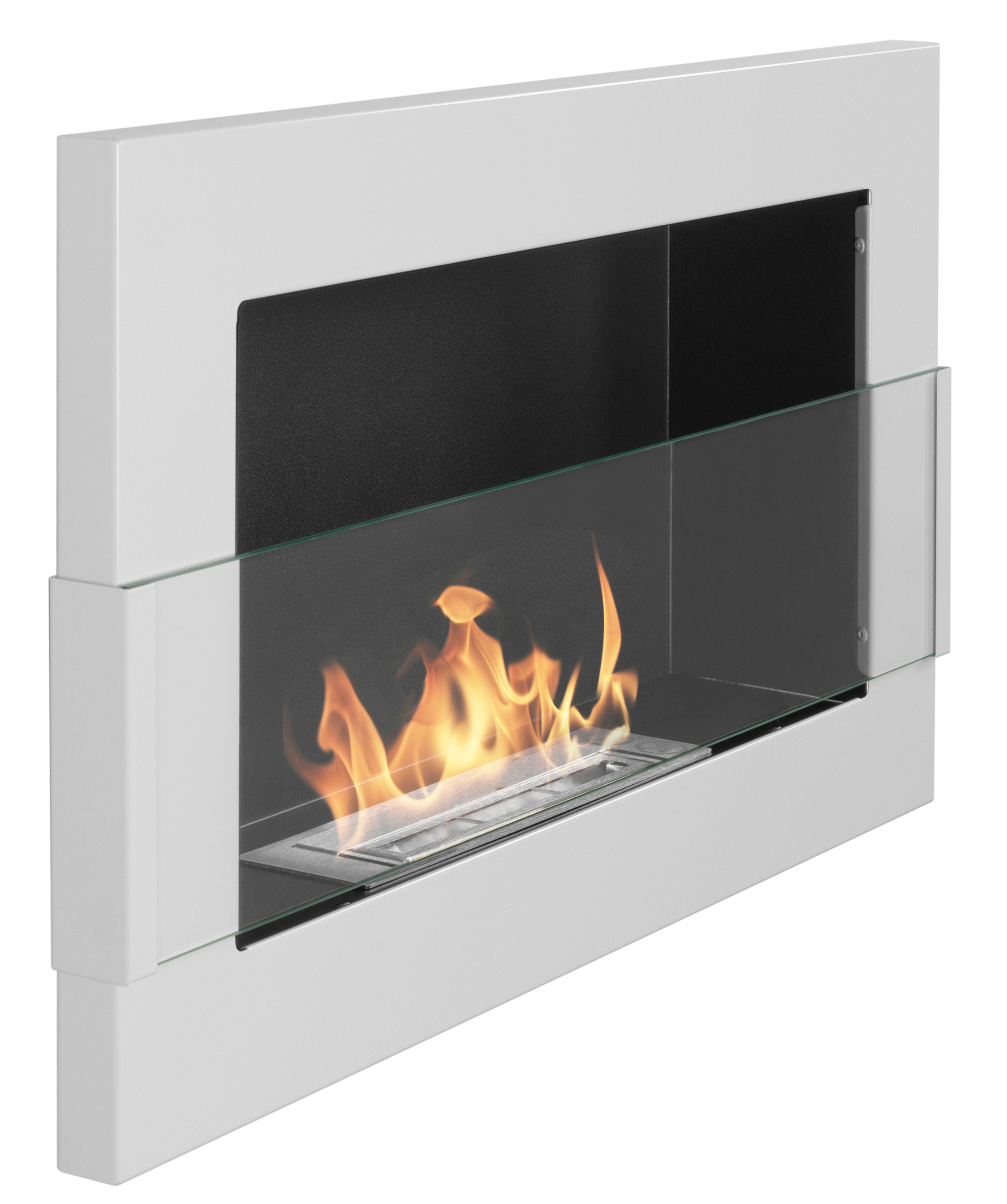 Campo24 - Gel &amp; Wall Ethanol Fireplace with Safety Glass - Gel Fireplace Ethanol Fireplace - White High Gloss - 65 cm