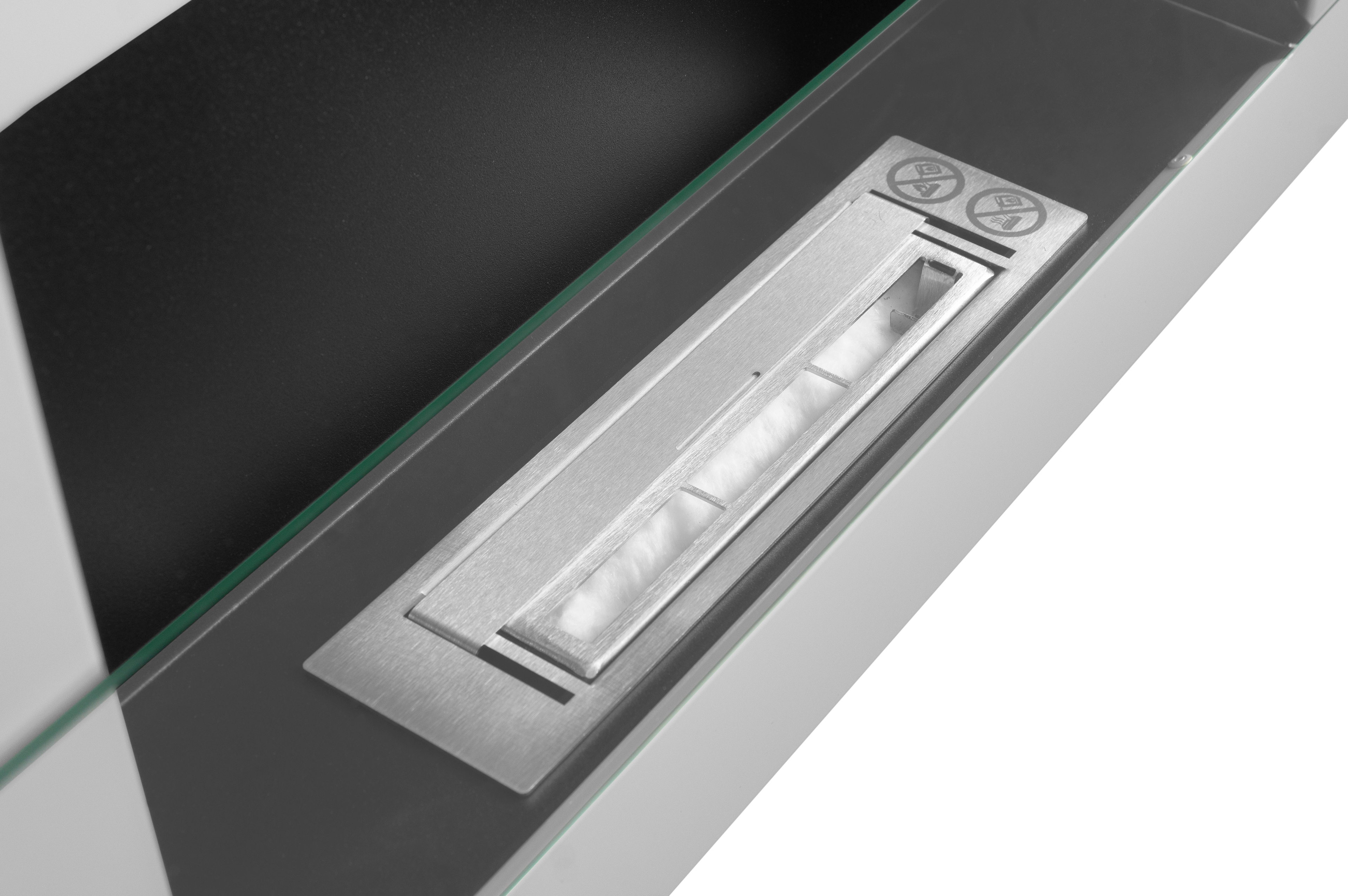 Campo24 - Gel &amp; Wall Ethanol Fireplace with Safety Glass - Gel Fireplace Ethanol Fireplace - White High Gloss - 65 cm