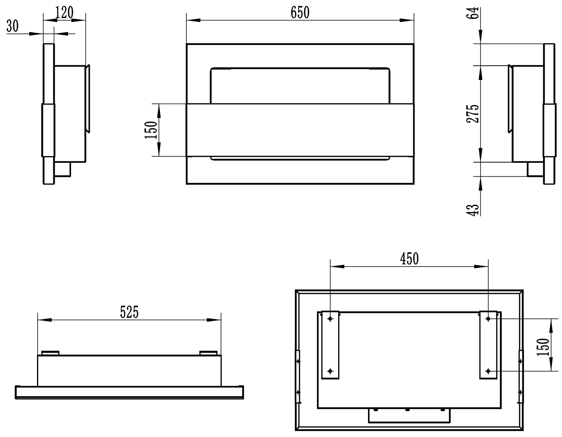 Campo24 - Gel &amp; Wall Ethanol Fireplace with Safety Glass - Gel Fireplace Ethanol Fireplace - Black - 65cm