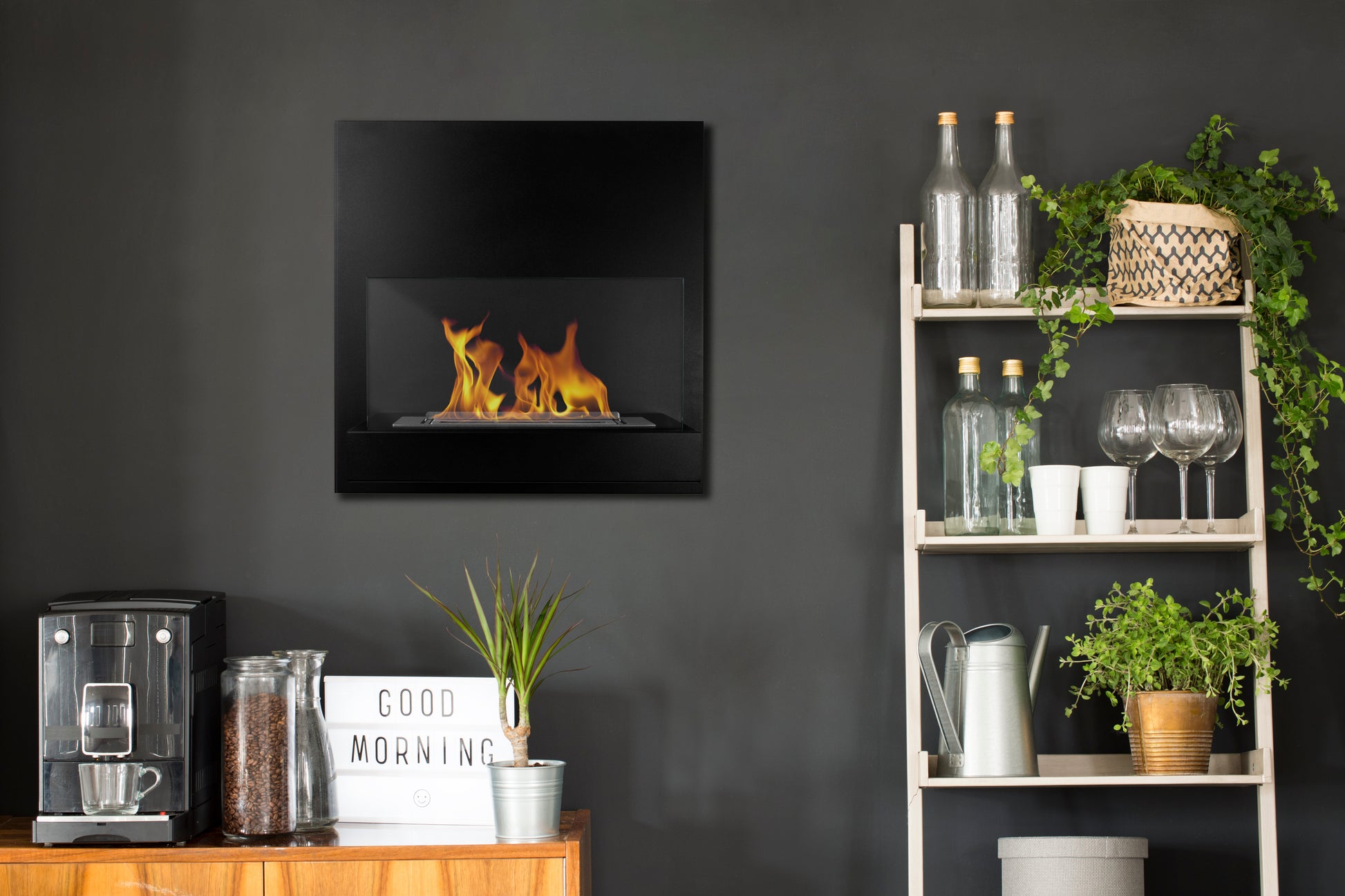 Campo24 - BlackBOARD Flame -  Ethanol-Kamin **Schwarz** gelkamin ethanolkamin Wand