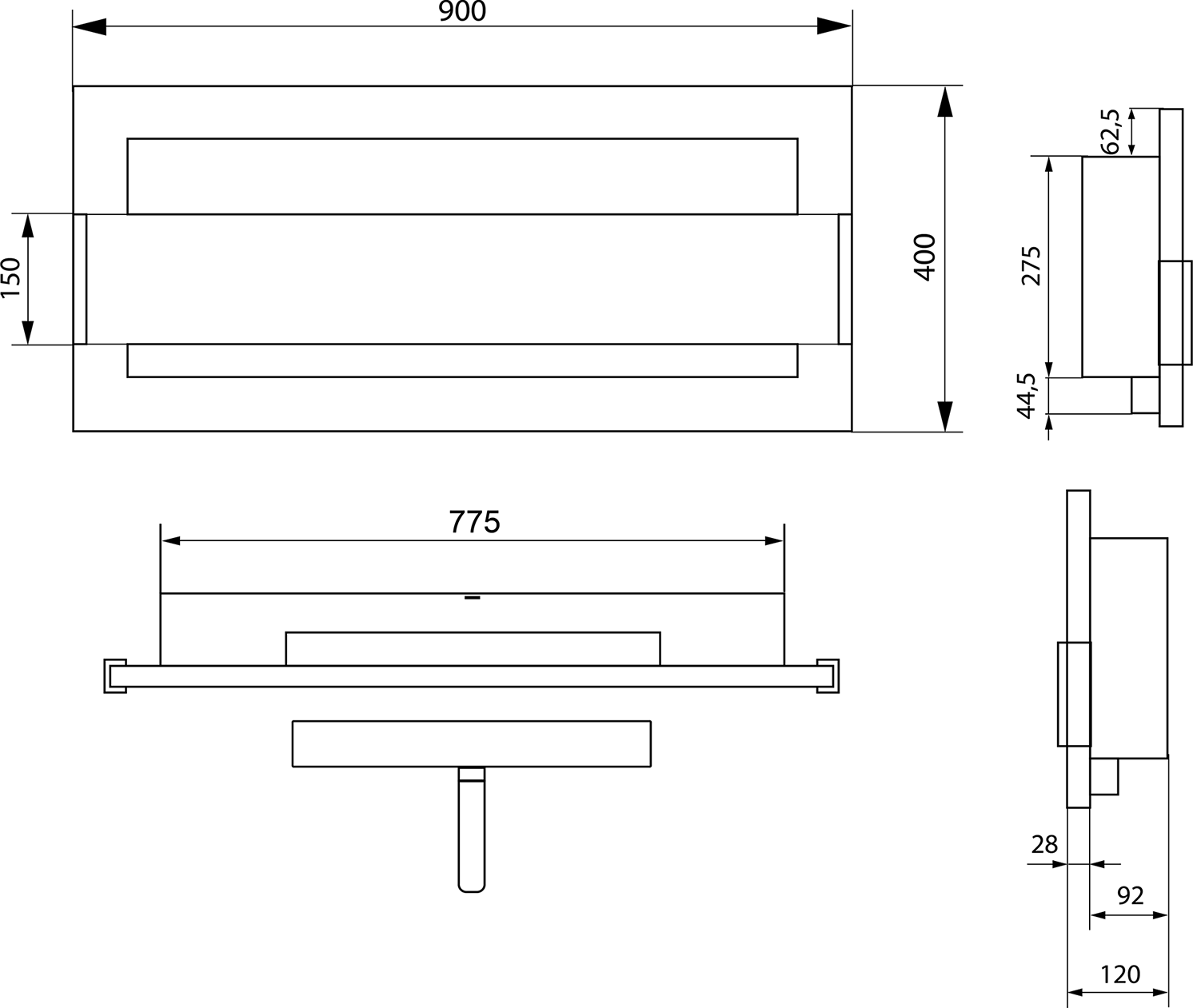 Campo24 - Gel &amp; Wall Ethanol Fireplace with Safety Glass - Gel Fireplace Ethanol Fireplace - White High Gloss - 90cm