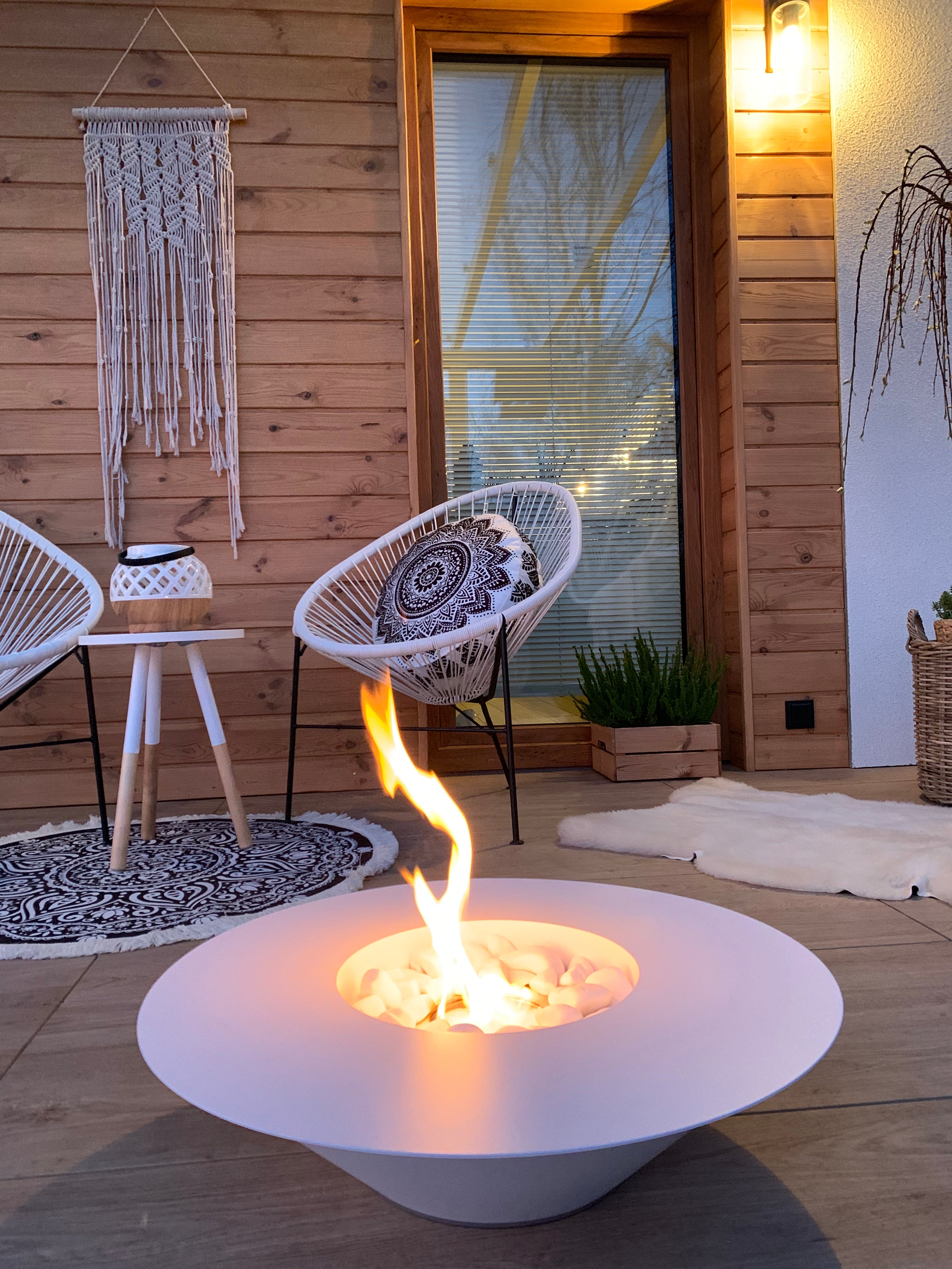 Campo24 fire bowl round white - 60x15cm - garden fire bowl / outdoor fire bowl / fire bowl for terrace / modern design fire bowl