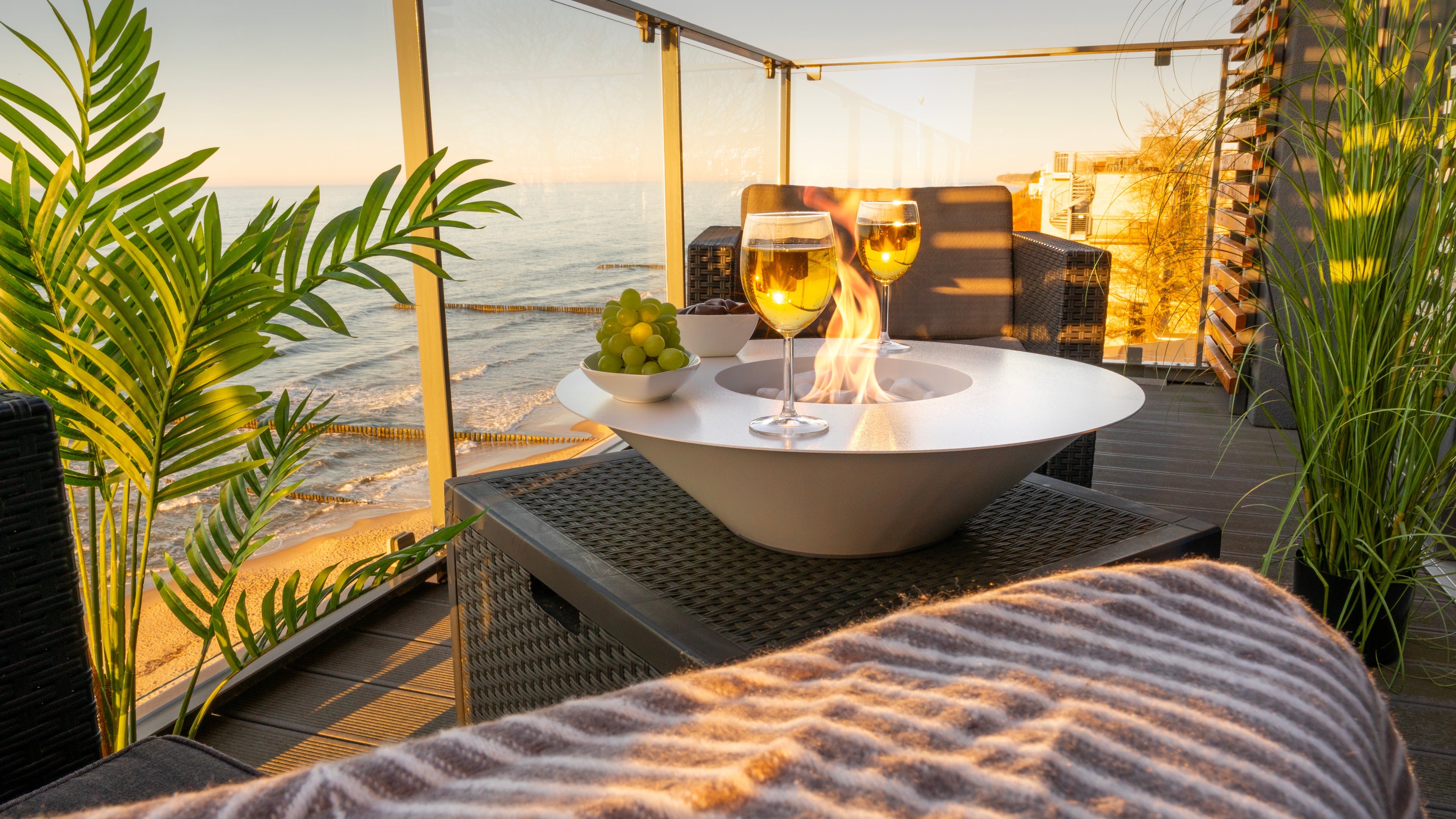 Campo24 fire bowl round white - 60x15cm - garden fire bowl / outdoor fire bowl / fire bowl for terrace / modern design fire bowl