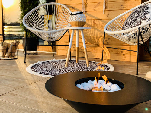 Campo24 - Fire bowl round black - 60x15cm - Garden fire bowl / Outdoor fire bowl / Fire bowl for terrace / Modern design fire bowl