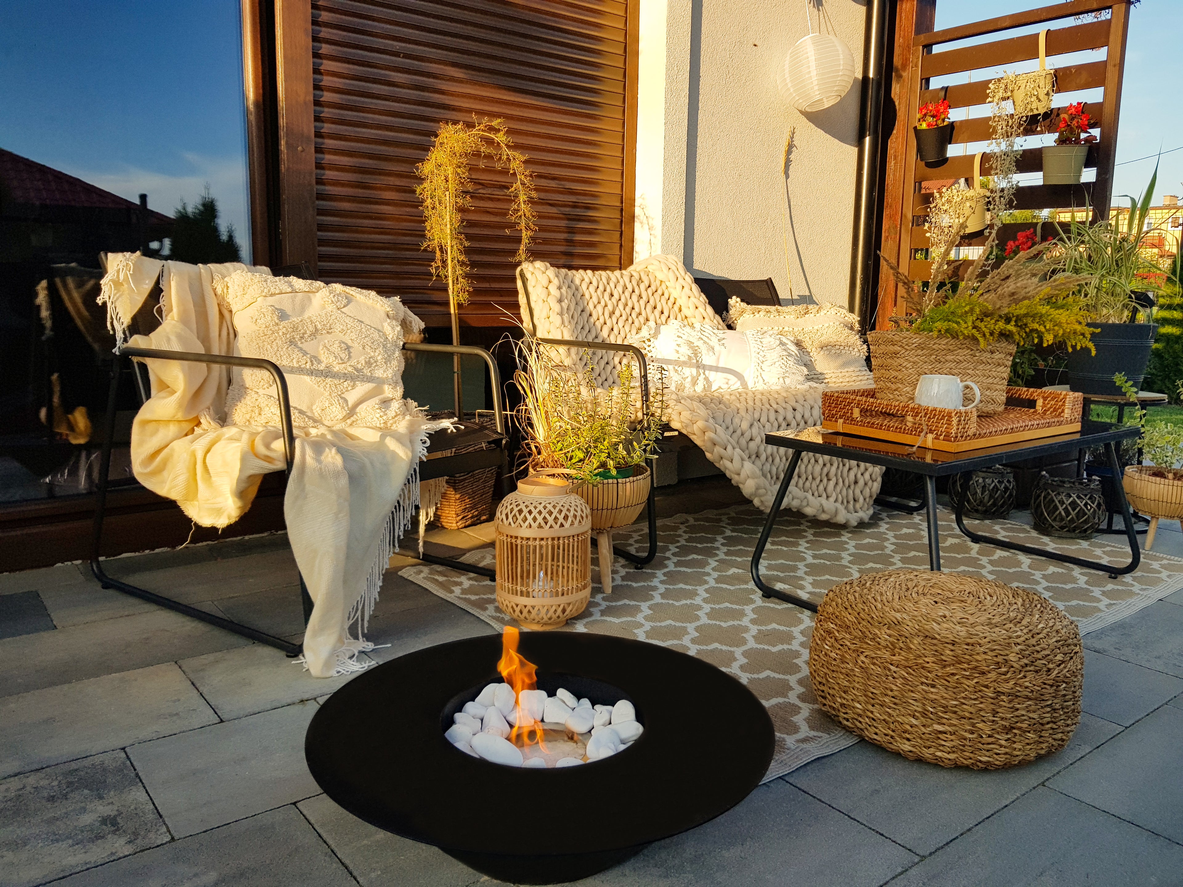 Campo24 - Fire bowl round black - 60x15cm - Garden fire bowl / Outdoor fire bowl / Fire bowl for terrace / Modern design fire bowl