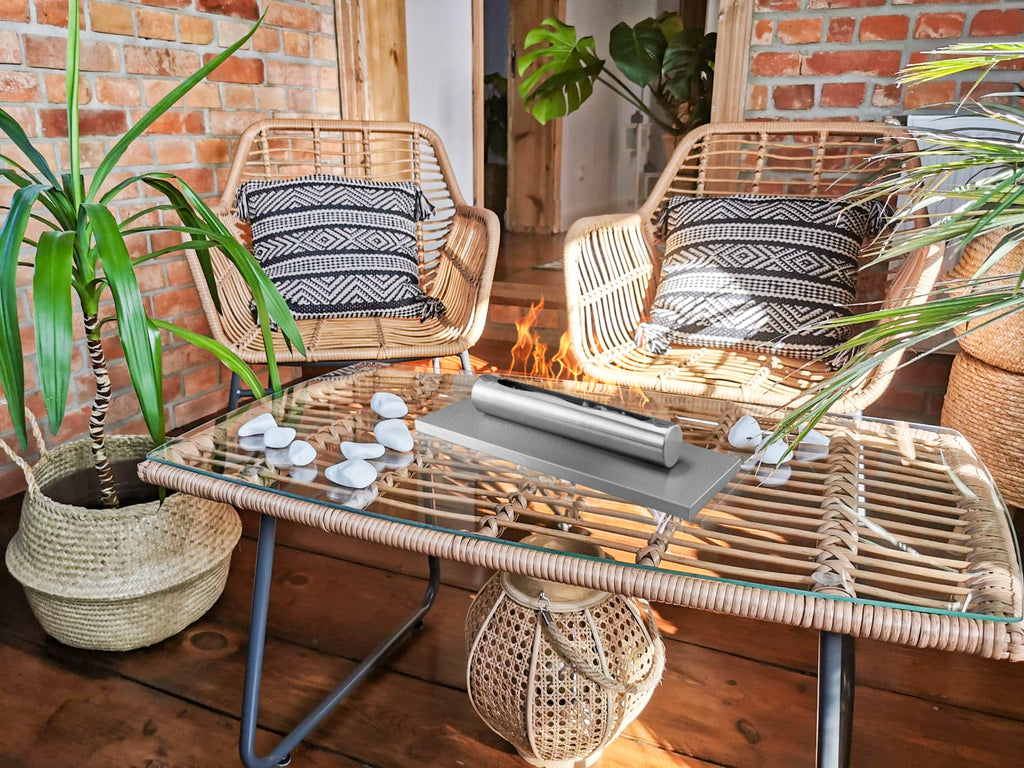 Campo24 Tischkamin Edelstahl Bioethanol – elegantes Tischfeuer Ethanol für Indoor & Outdoor – kompakte Ethanol Feuerstelle für Balkon, Terrasse & Garten – Feuertisch Outdoor Design – 0,5L Edelstahl Brenner