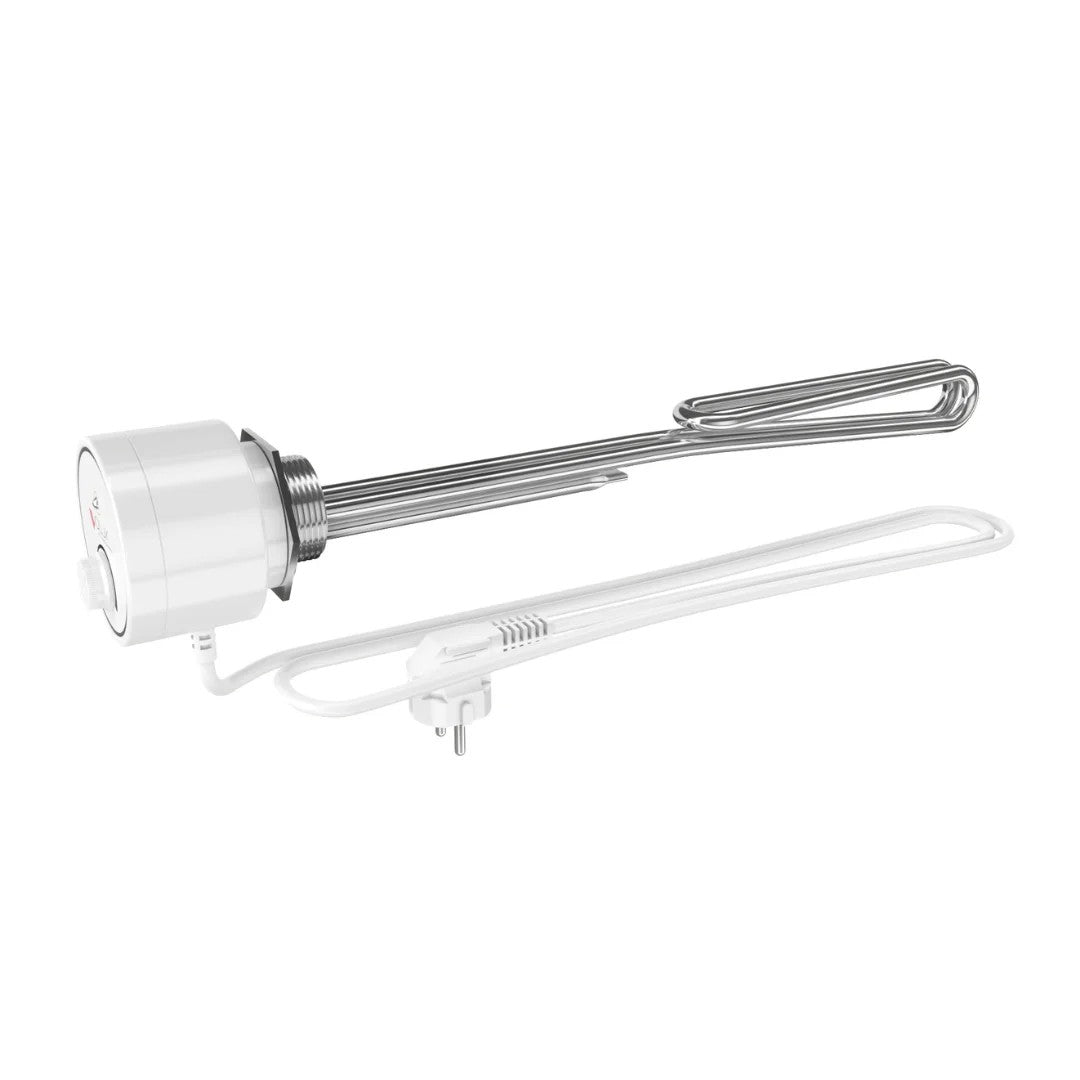 Campo24 Elektro-Heizstab 1500-3000W – Heizpatrone für Boiler, Warmwasserspeicher & Pufferspeicher, Temperaturregelung 25-70°C, IP44, Kupfer-Heizelement, Elektronischer Thermostat